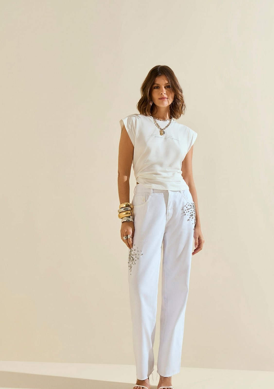 Imagem principal Calça Morena Rosa Reta Média Branco Morena Rosa branco rosa