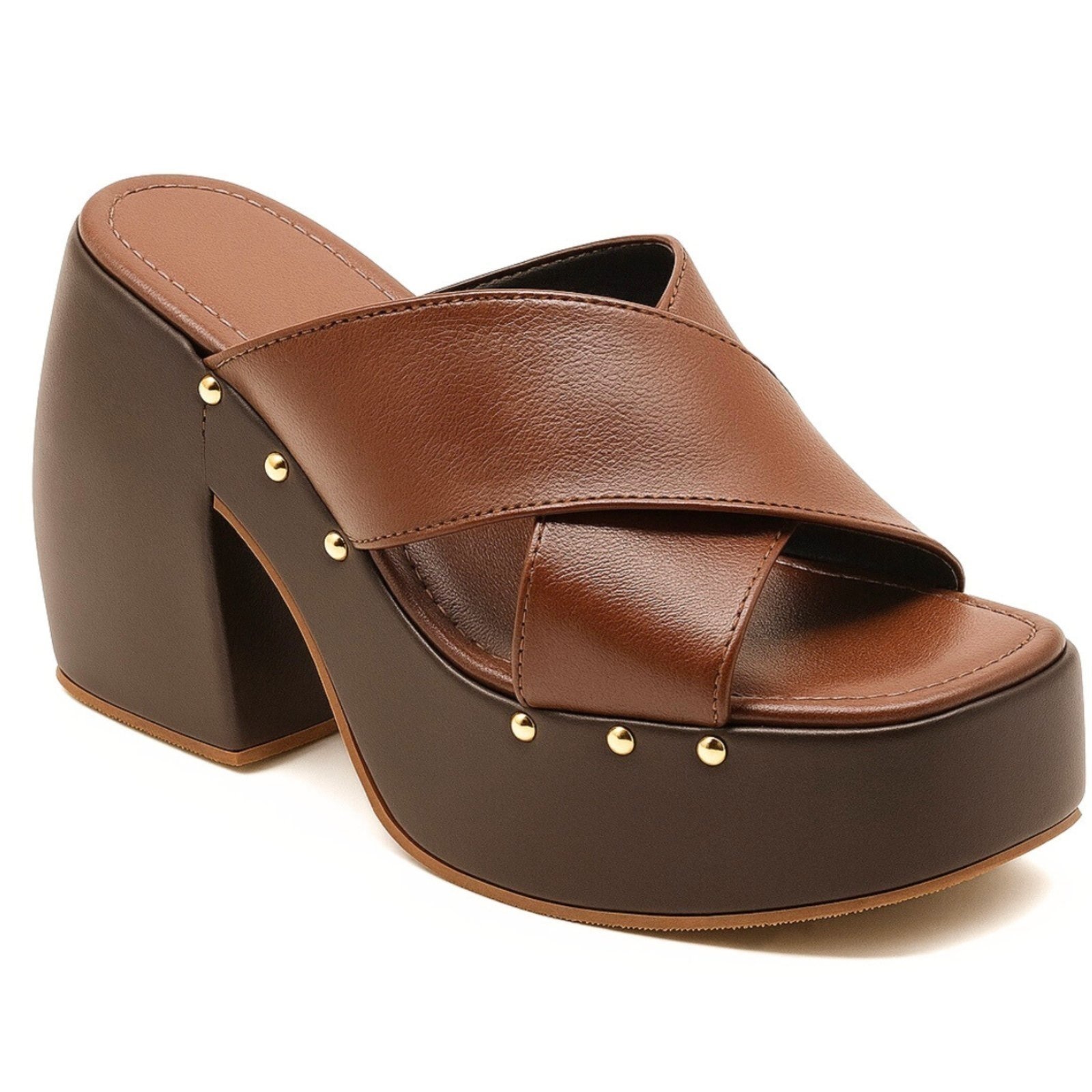 Imagem principal Sandália Feminina Tamanco Aberto Meia Pata Tachas Cacau 183182 Hannah Footwear marrom