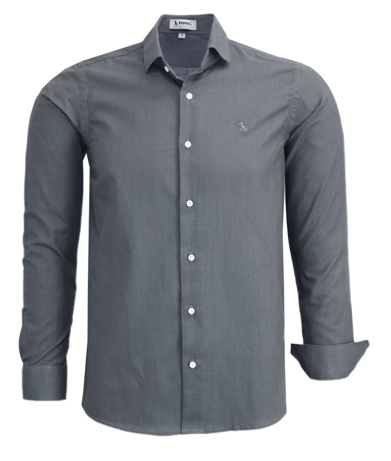 Imagem principal Camisa Social Amil Comfort Next Macia Algodão Flamê tipo linho Manga Longa Luxo Chumbo Amil cinza