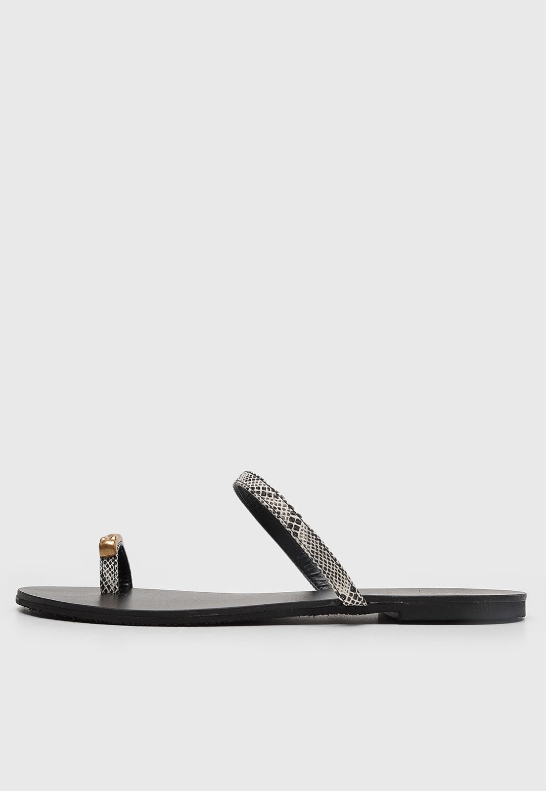 Imagem principal Rasteira Feminina Degalls Tiras Textura Cobra Dourada Preta Degalls preto