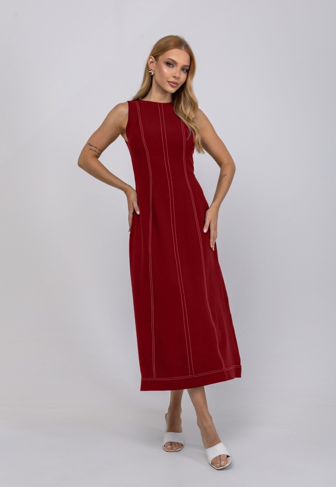 Imagem principal Vestido De Alfaiataria Midi Com Costura Contrastantes Salvatore Salvatore Fashion vermelho