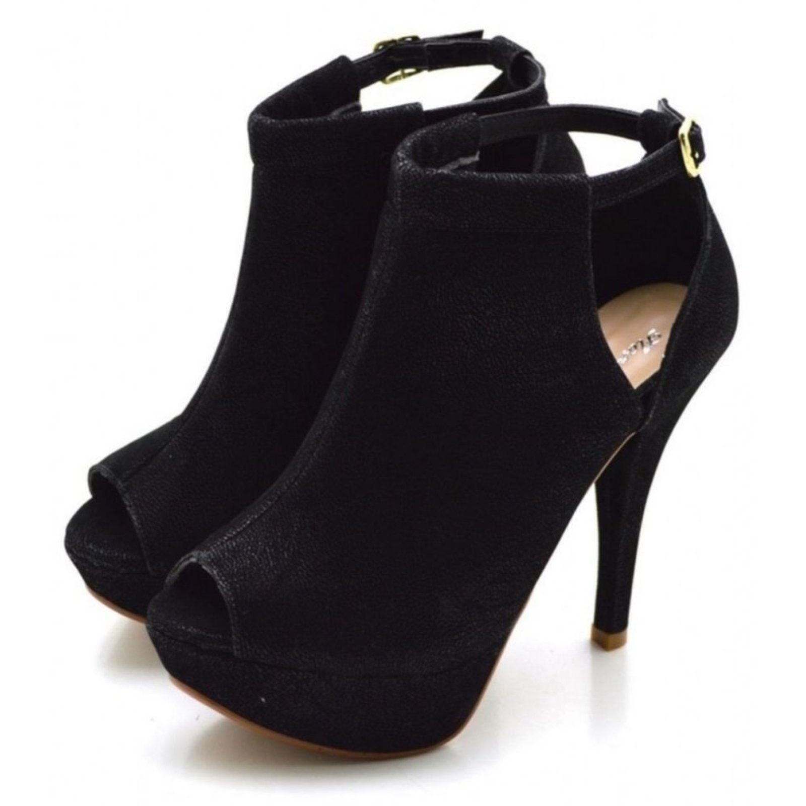 Imagem principal Sandália Feminina Fechada Salto Alto Fino Nobucado Flor da Pele preto