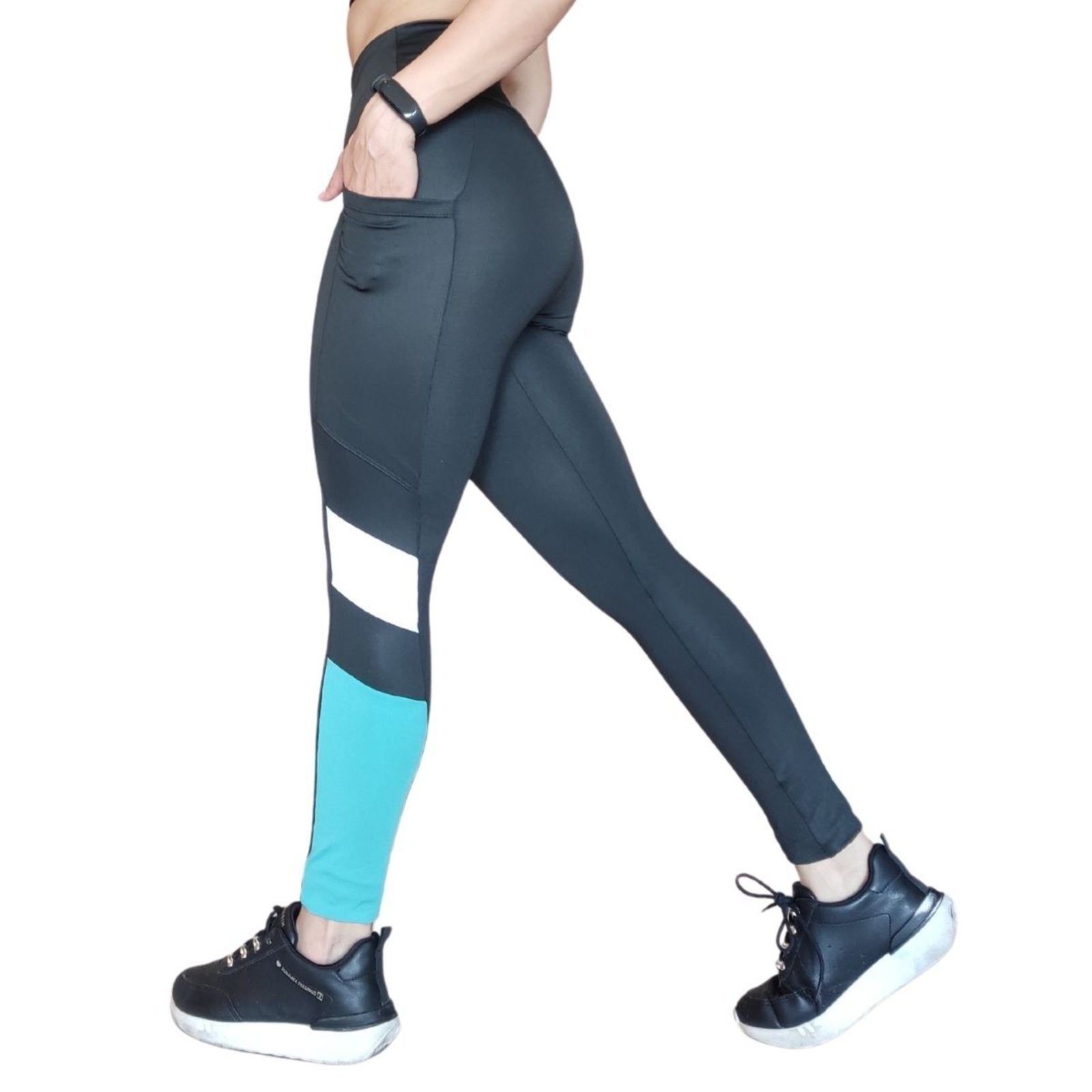 Imagem principal Calça Legging Plus Size Heide Ribeiro Three Colors Pocket e Verde Piscina Heide Ribeiro branco/preto/verde verde