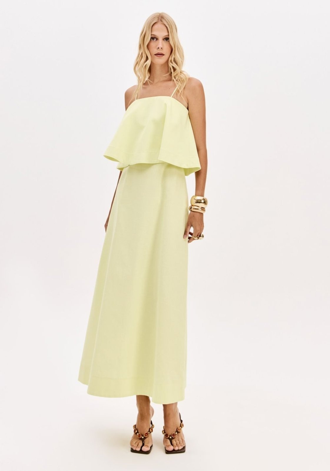 Imagem principal Vestido Super Midi De Alças Com Sobreposição Lança Perfume amarelo