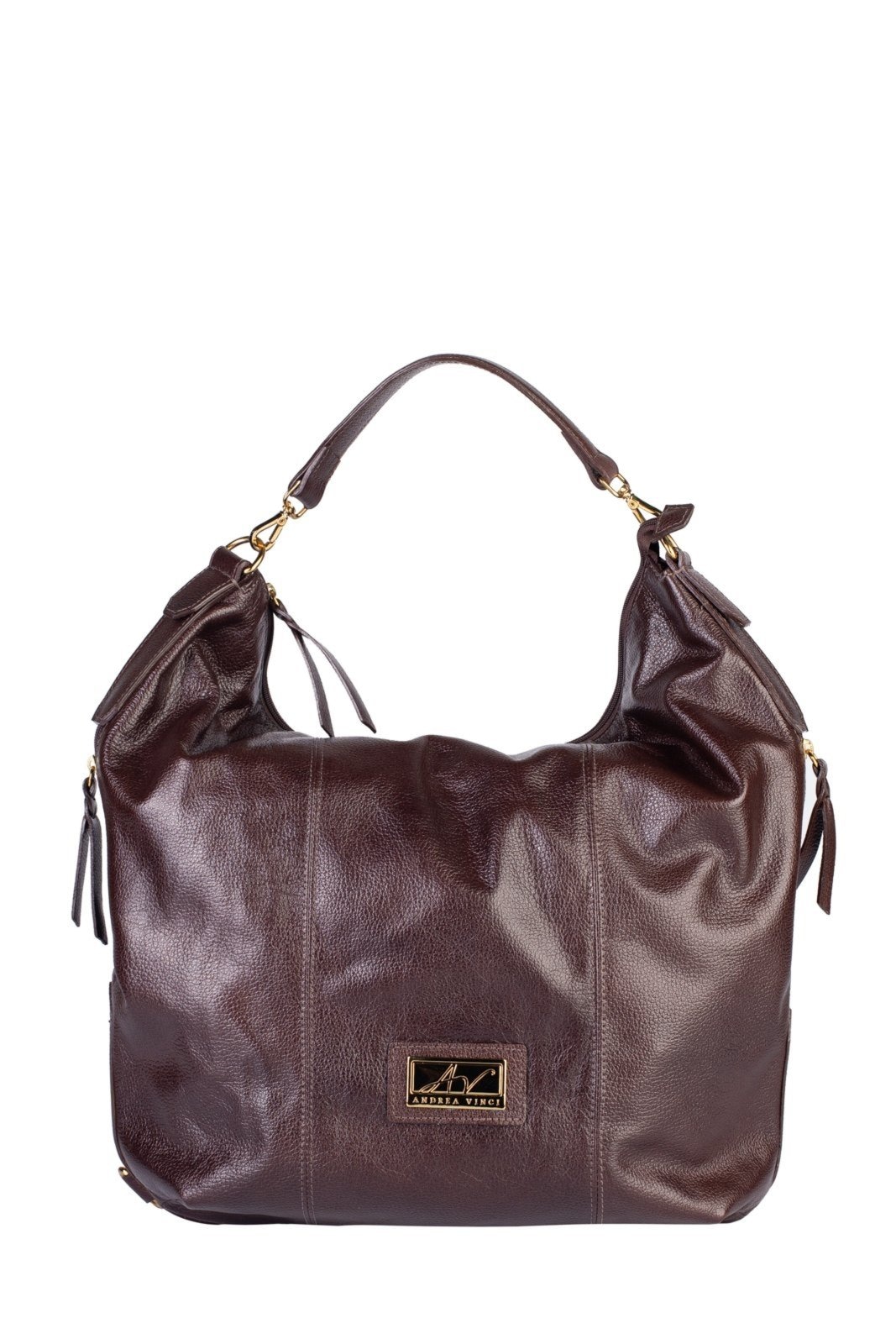 Imagem principal Bolsa saco mochila em couro liso Charlote - Café Andrea Vinci caramelo