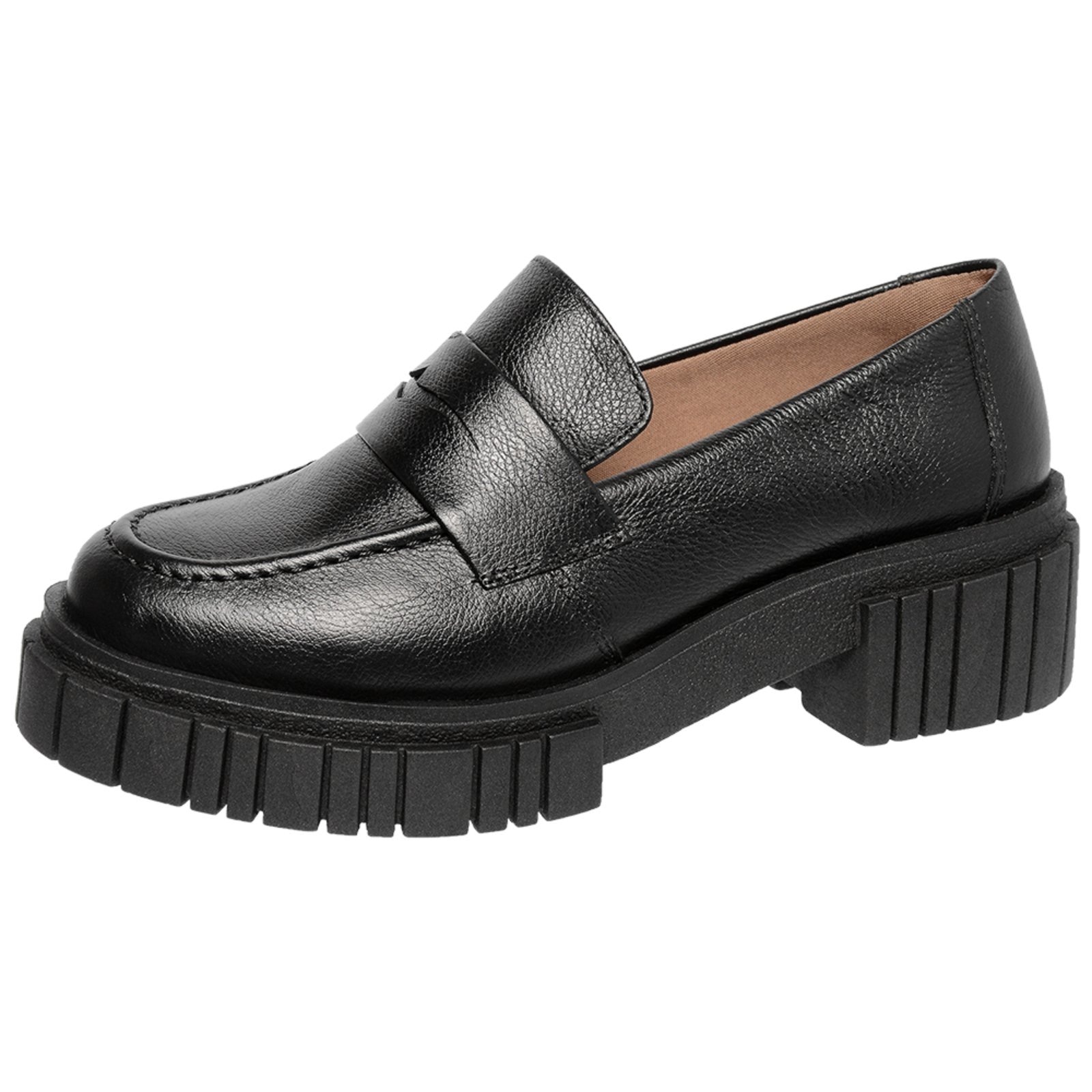 Imagem principal Sapato Feminino Mocassim Conforto Em Couro Sola Plataforma Preta Ferrile preto