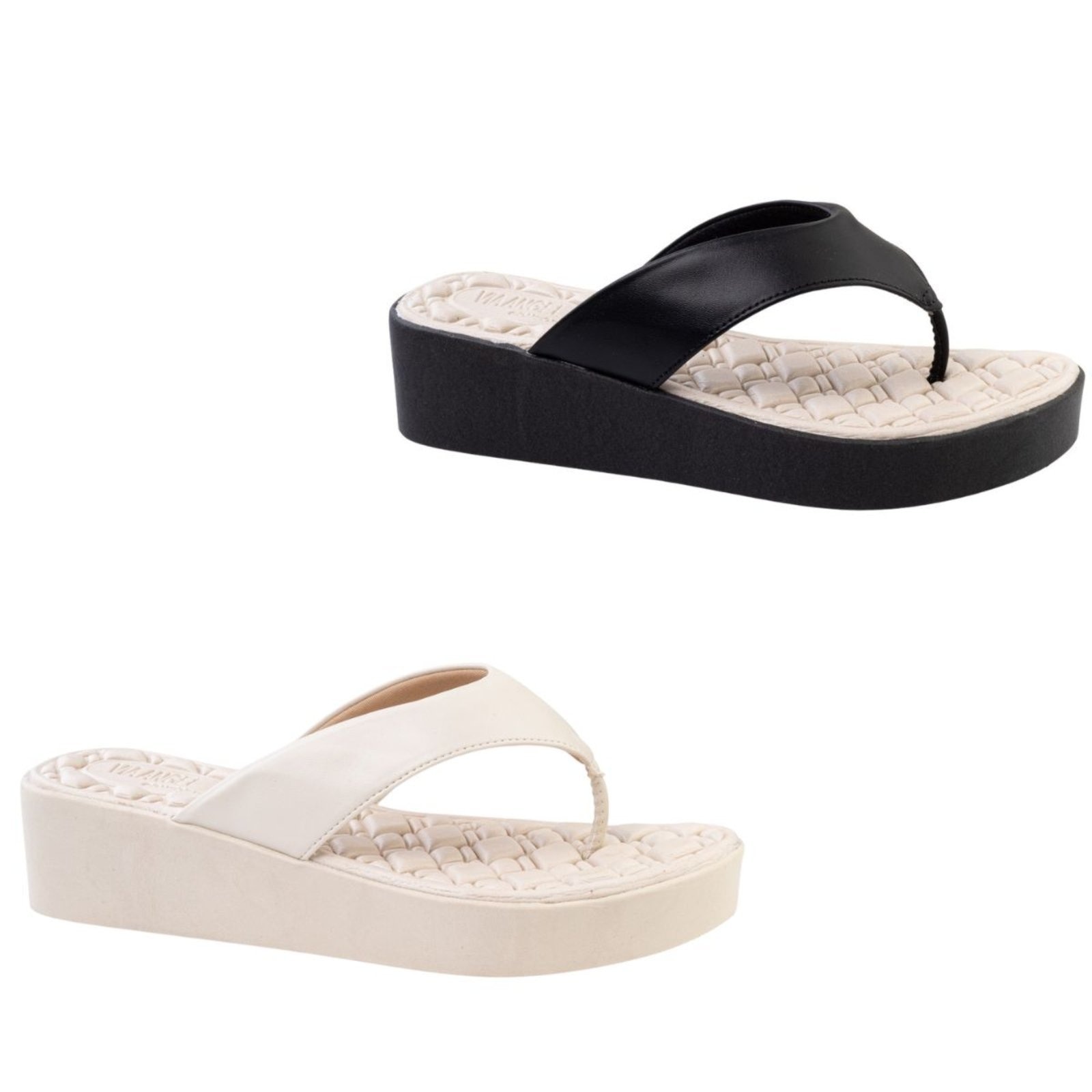 Imagem principal KIt 2 Tamanco Feminino Anabela Plataforma Conforto Macio Anatômico Via Angel 8504 Preto e Off VIA ANGEL white