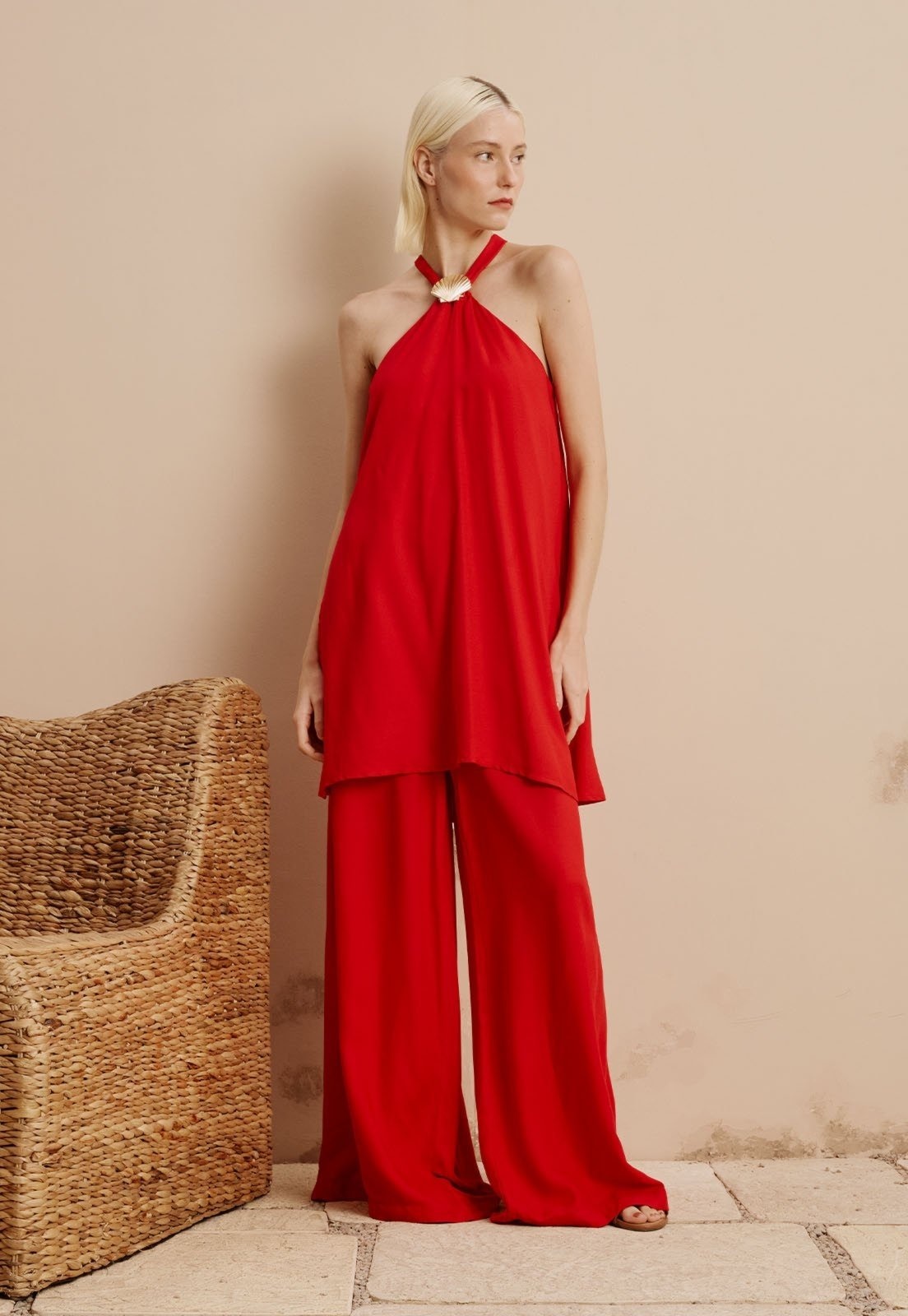 Imagem principal Calça Pantalona Lisa CaCay vermelho