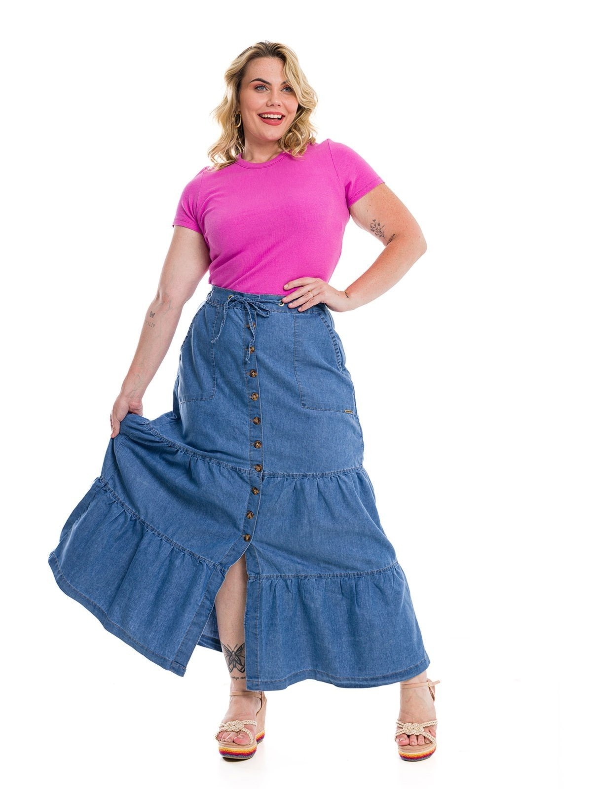 Imagem principal Saia Longa Restrito Jeans 3 Marias Com Botões MÉDIO Restrito Jeans azul