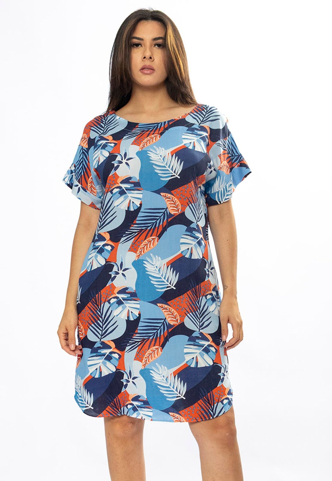 Imagem principal Vestido Curto Cabanafree Viscose com Bolso Estampa Jardim Celeste Cabanafree estampado/vermelho celeste