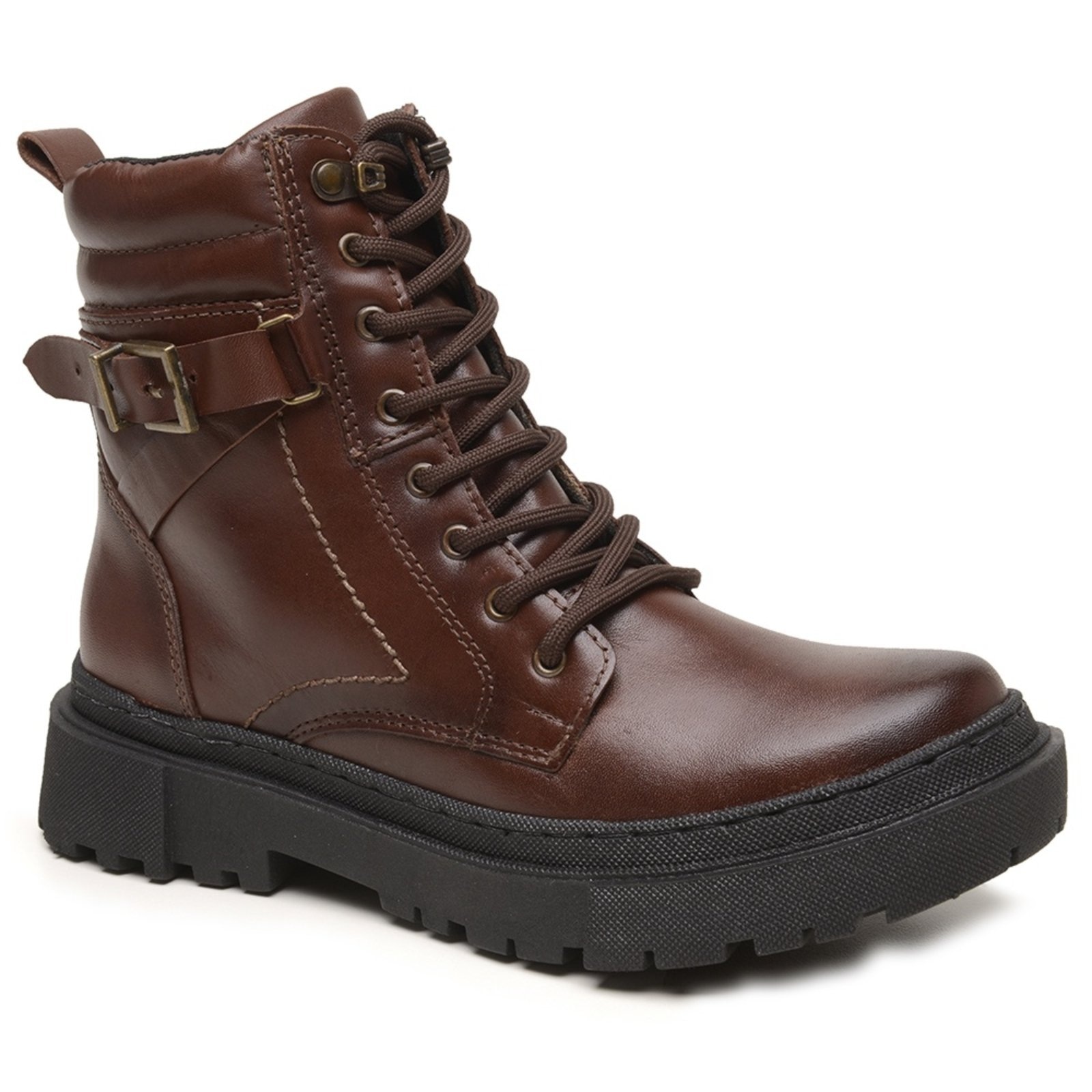 Imagem principal Coturno Feminino Couro Legítimo Tratorado Fivela Conforto Pinhão super shoes marrom