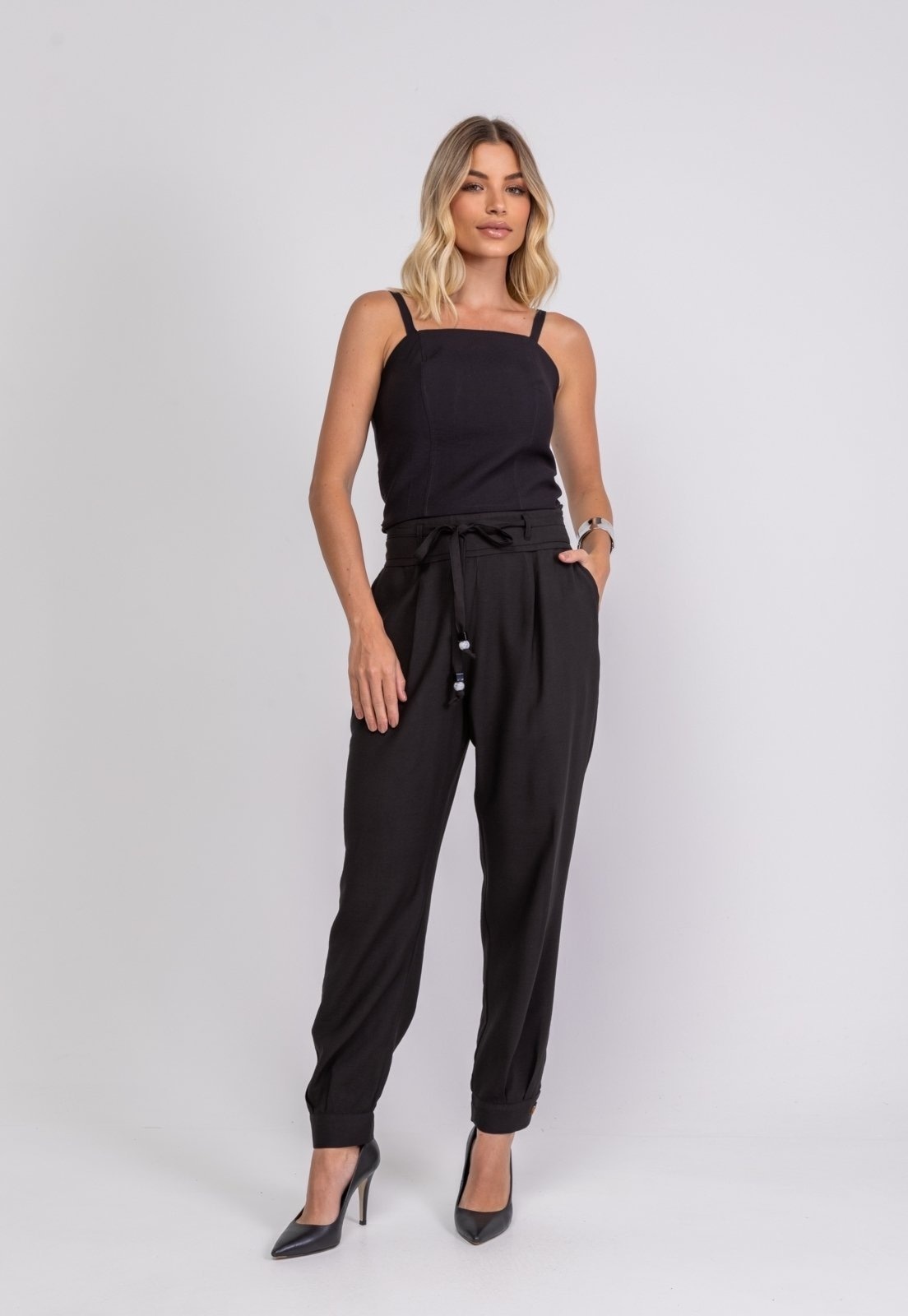 Imagem principal Calça de Alfaiataria com Pregas e Amarração Salvatore Fashion preto