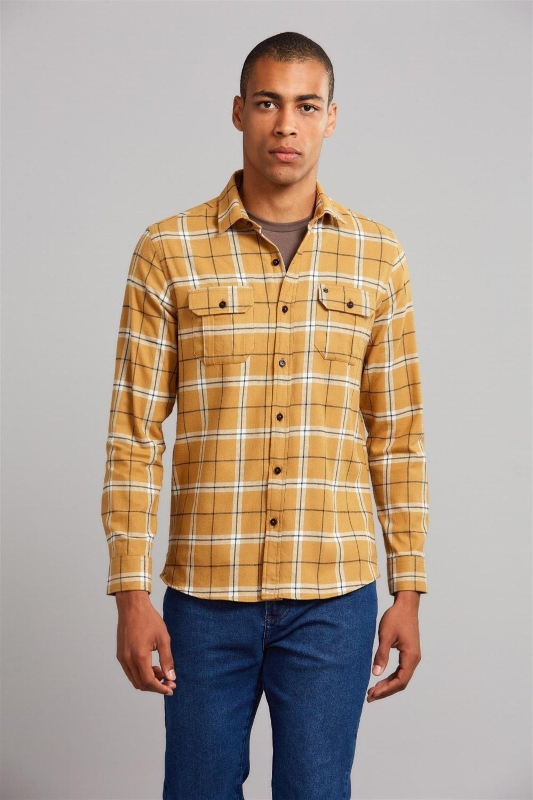 Imagem principal HIGHSTIL Camisa com Bolso Flanela Xadrez Slim Fit Mostarda HIGHSTIL amarelo