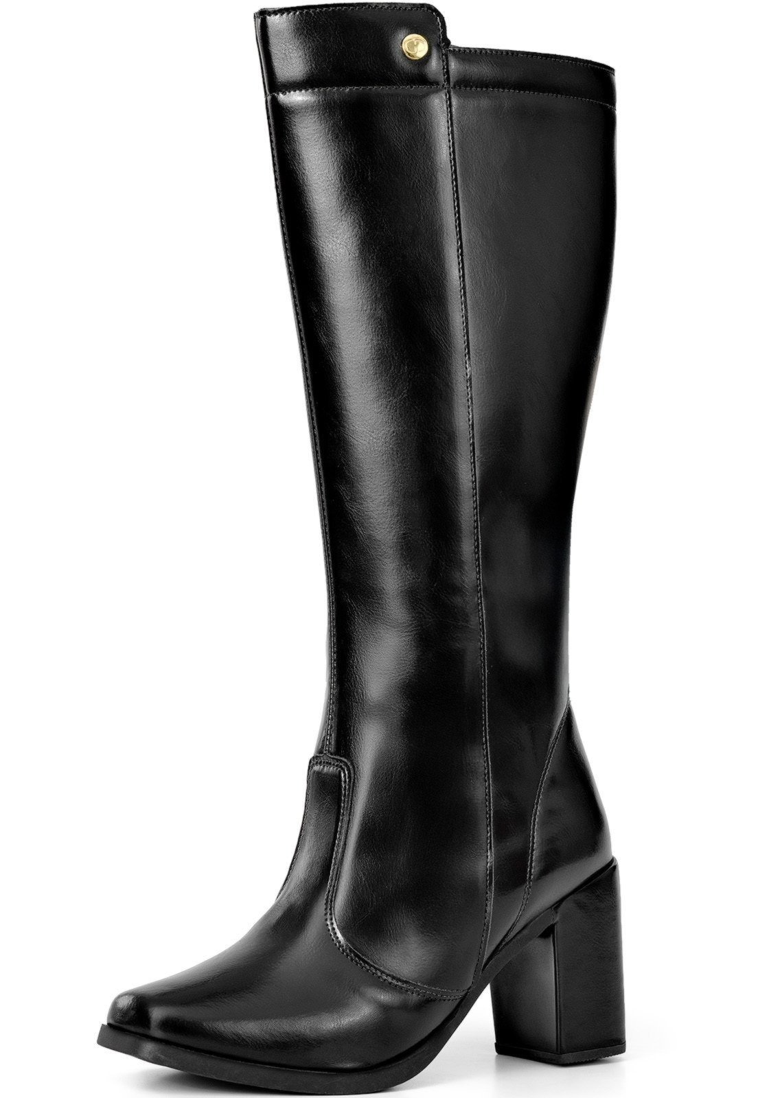 Imagem principal Bota Feminina Lumiss Cano Alto Salto Alto Bloco Confortável Bico Quadrado LUMISS preto