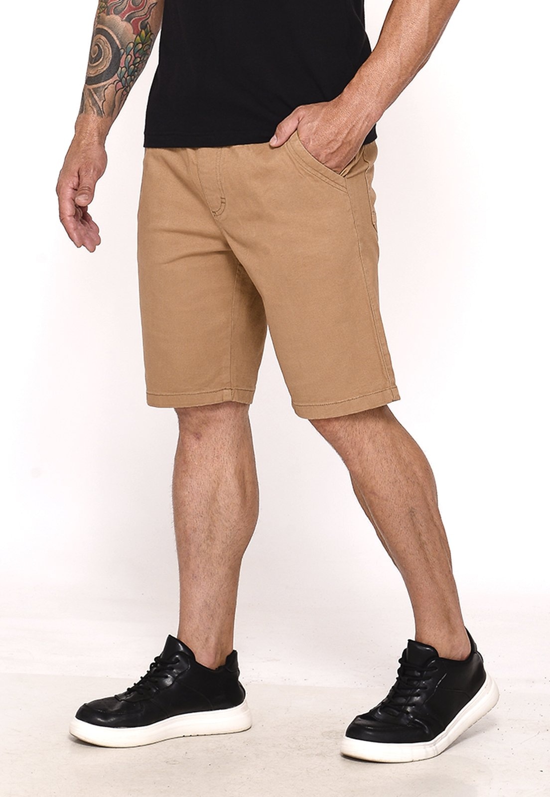 Imagem principal Bermuda Masculina Sarja Cós Elástico Casual Confortável Estilo Urbano Caqui Macaw amarelo caqui