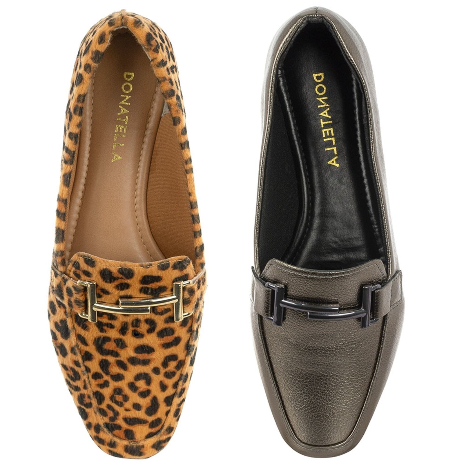 Imagem principal Kit 2 Pares Sapato Feminino Mocassim CM Calçados Bico Quadrado Confort e Monte Shoes onça/prata velho