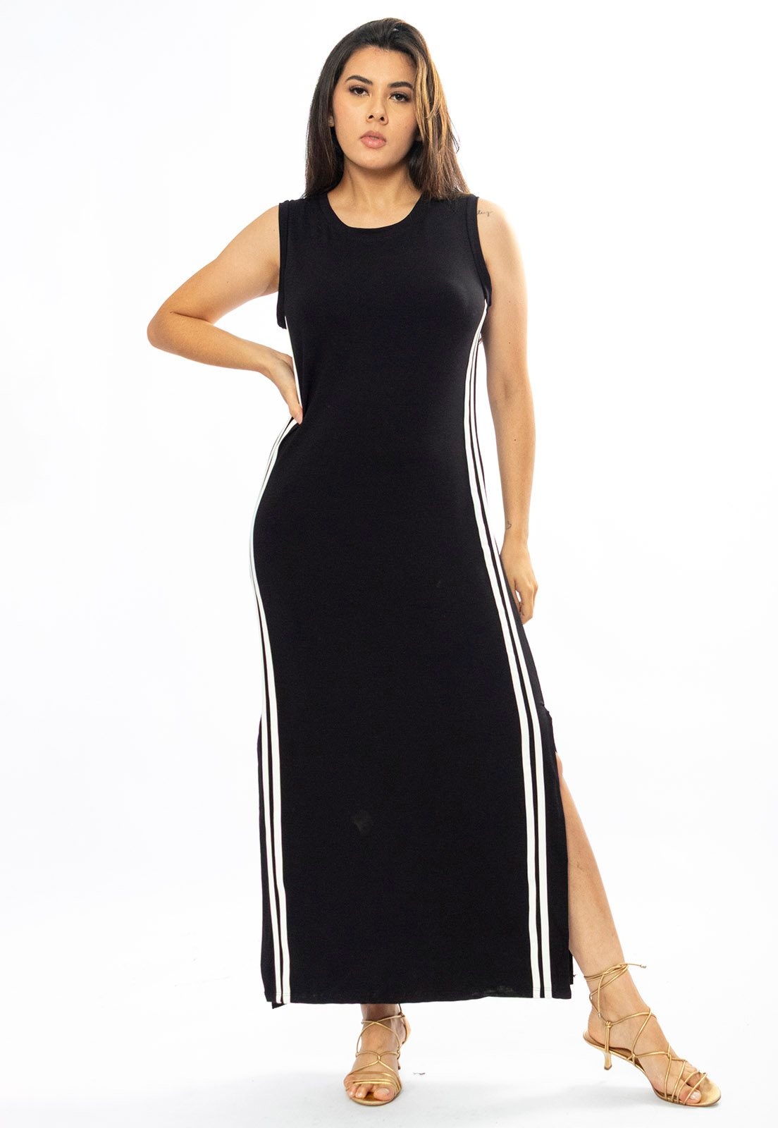 Imagem principal Vestido Midi Cabanafree Faixa Lateral Black Cabanafree branco/estampado black