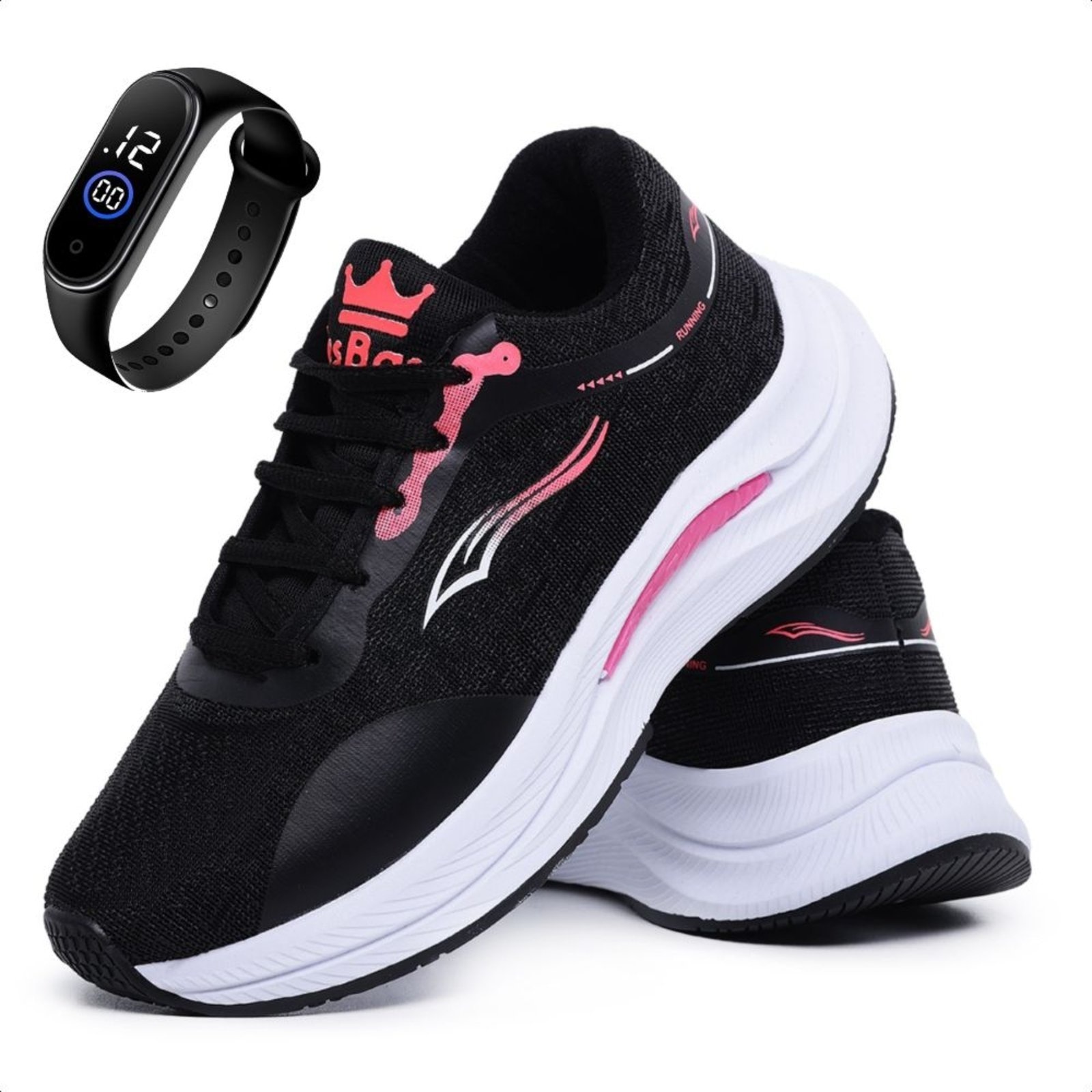 Imagem principal Tênis Esportivo Bia Ramos Caminhada Academia Feminino Confortavel + Relógio Bia Ramos preto