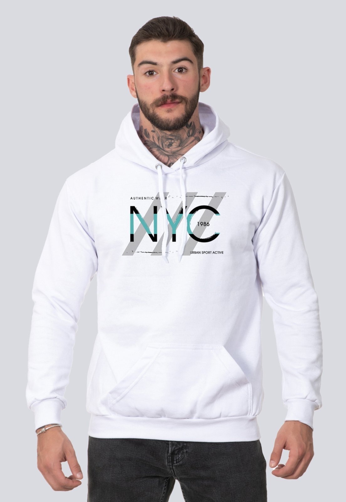 Imagem principal Moletom Masculino Casual Blusa de Frio Canguru NYC Authentic Lucas Lunny branco