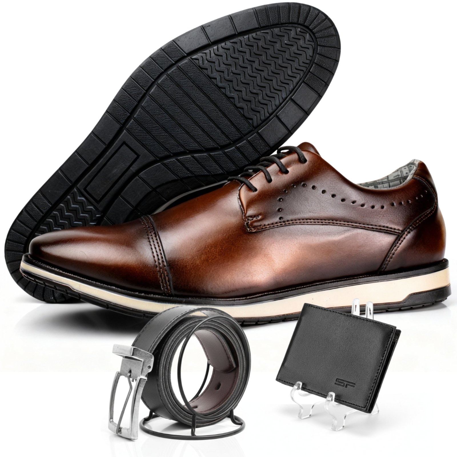 Imagem principal Sapato Social Oxford Masculino Reveillon Sapatofran Com Carteira e Cinto Sapatofran marrom