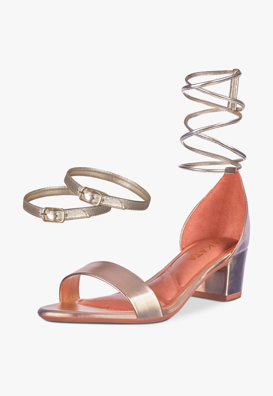 Imagem principal Sandália Feminina Salto Quadrado Grosso Bloco Baixo tira Confortável Sapato Festa elegante Ouro - ligth TAKATA BY RAFAEL TAKATA dourado