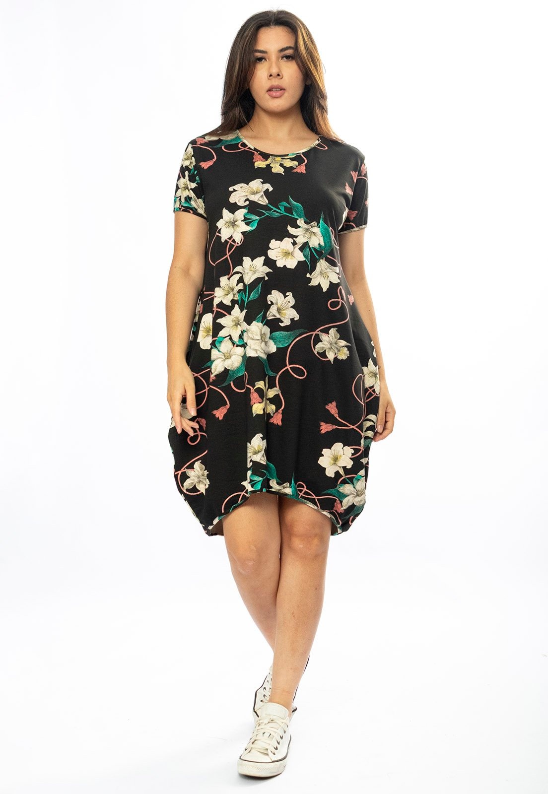 Imagem principal Vestido Curto Cabanafree Malha Amplo Always Estampa Flores Ébano Cabanafree amarelo/branco/estampado/verde