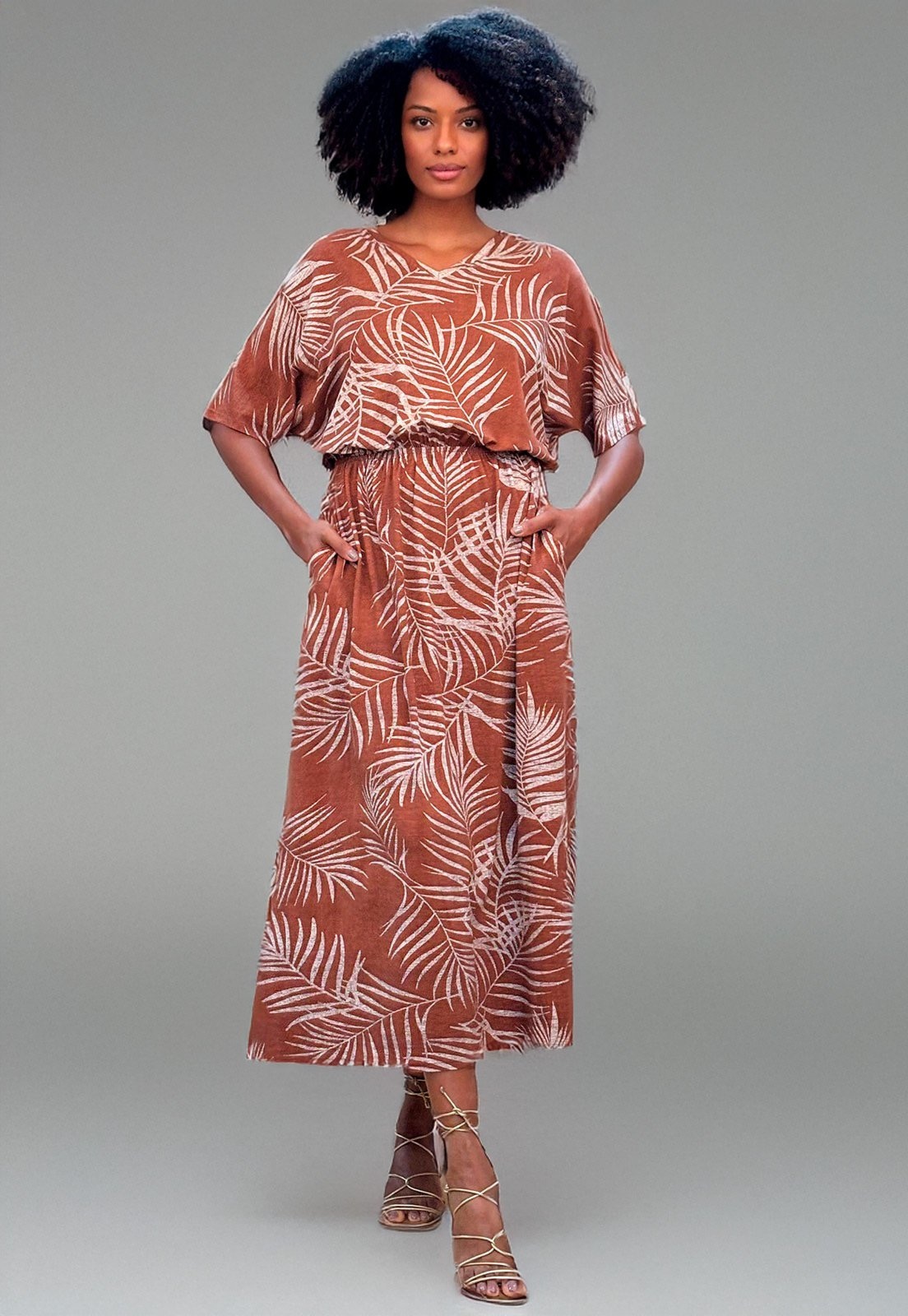 Imagem principal Vestido Cabanafree Longo Malha Estampa Palmas da Terra Cabanafree estampado/marrom/off-white