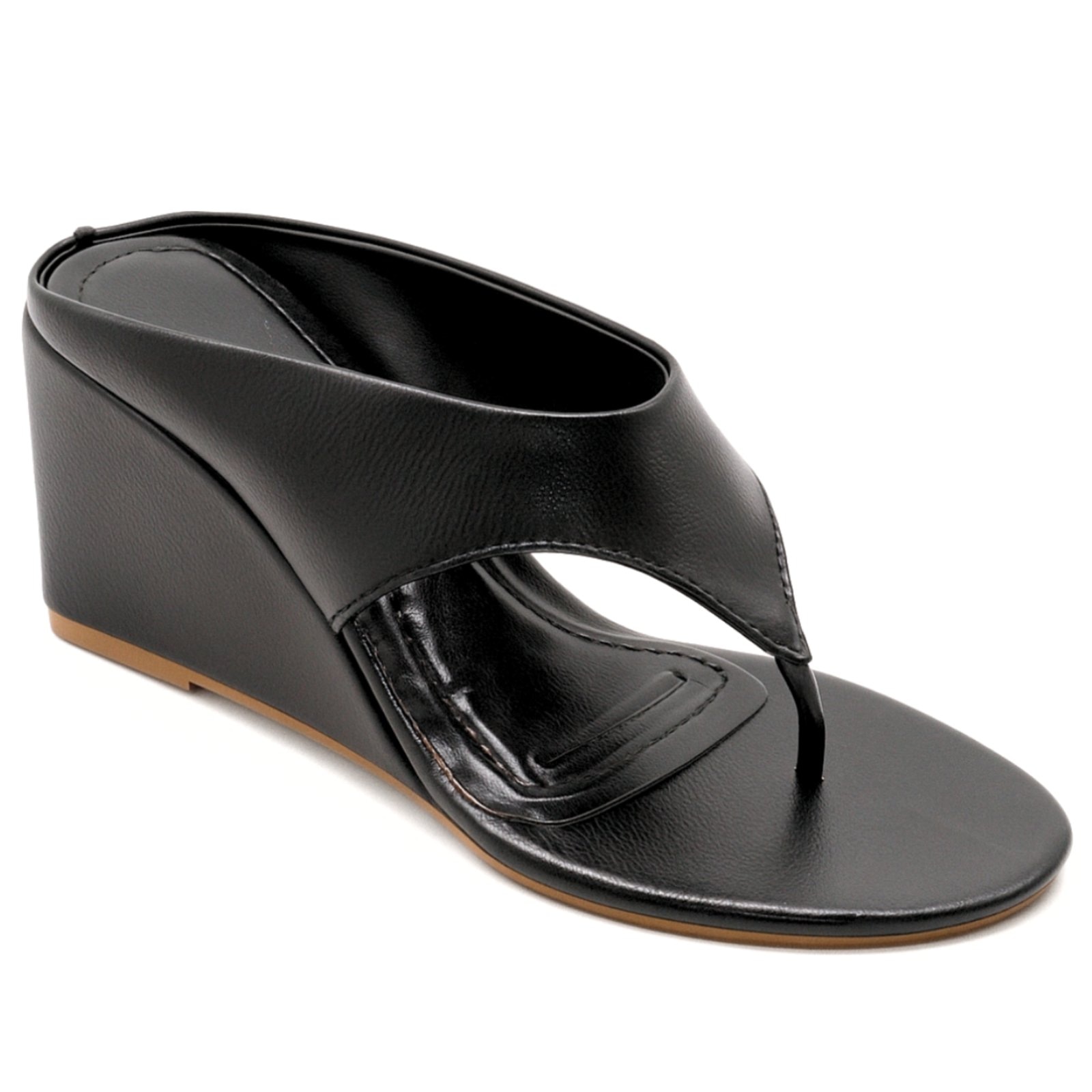 Imagem principal Tamanco de Dedo Salto Médio Sandália Asa Delta Anabela Estilosa Preta 350 Flor da Pele preto