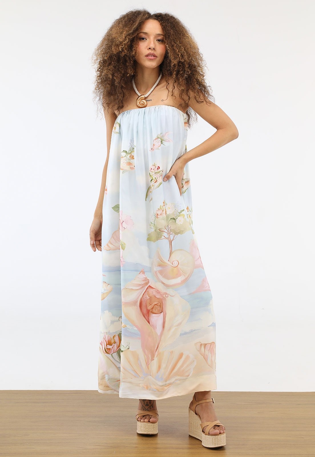 Imagem principal Vestido Longo Feminino Farm Tomara que Caia Estampa Artística FARM azul