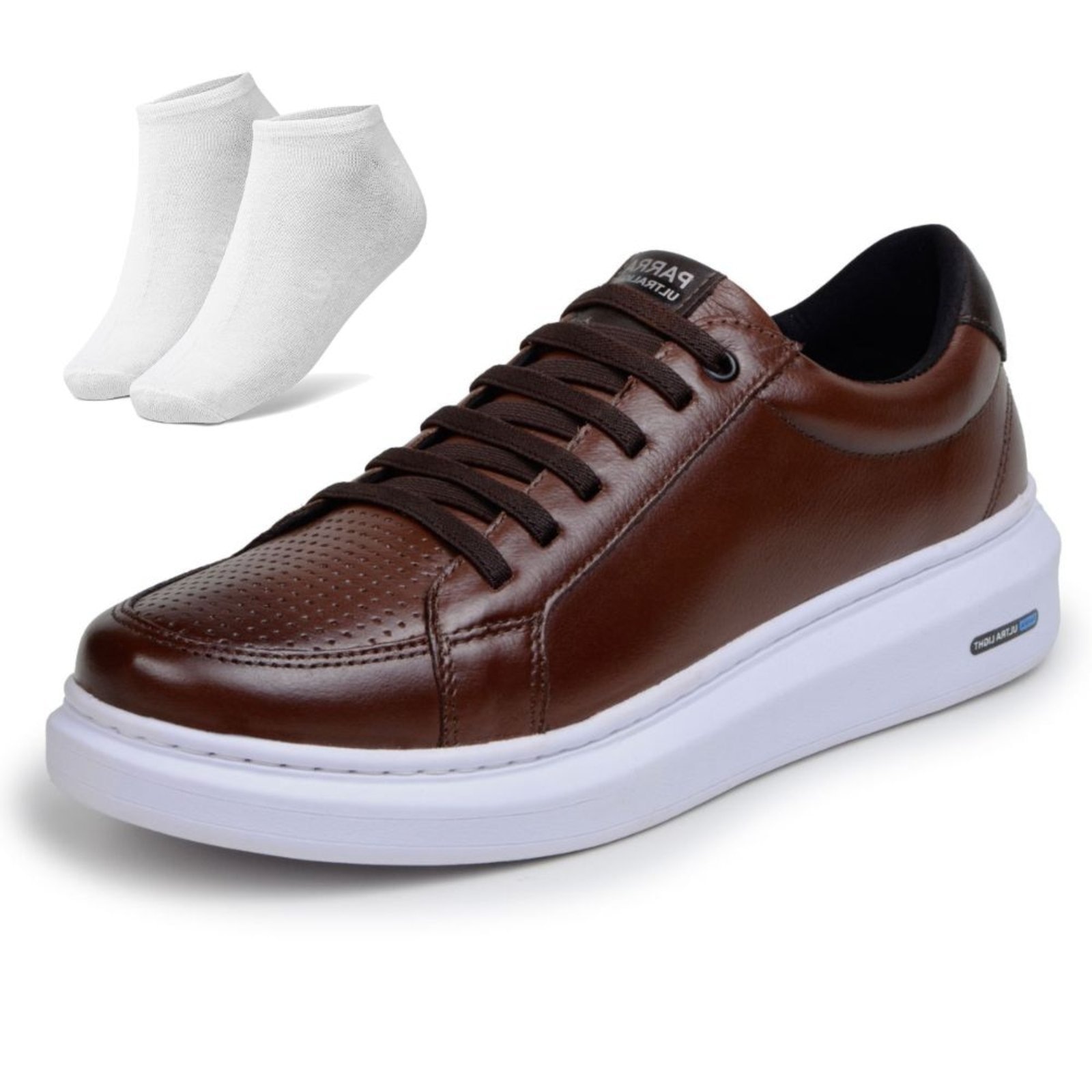 Imagem principal Kit Tênis Sapatenis Bia Ramos com Cadarço Confortavel em Couro Masculino + Meia Bia Ramos marrom