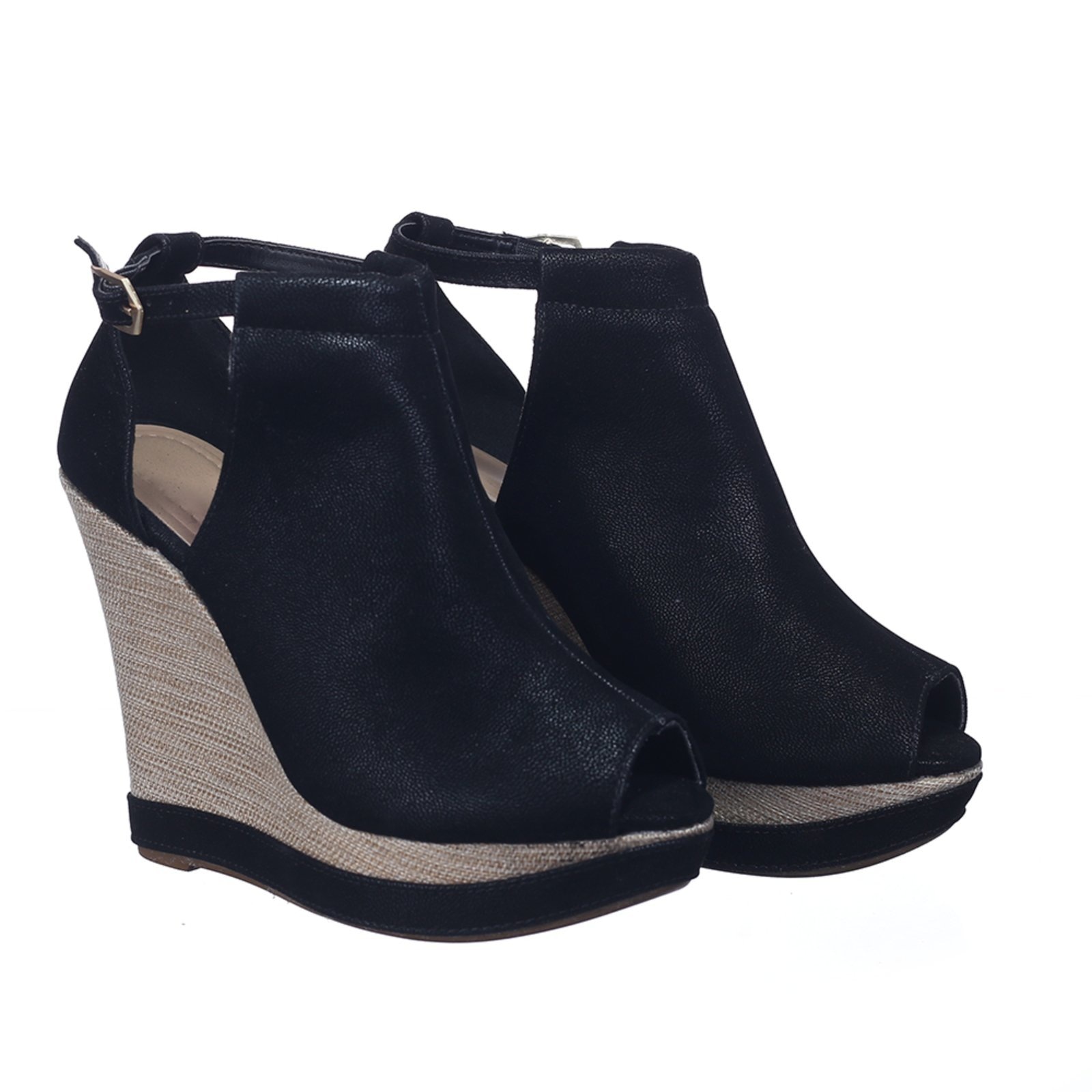 Imagem principal Sandália Feminina Salto Anabela Nobucado Flor da Pele preto