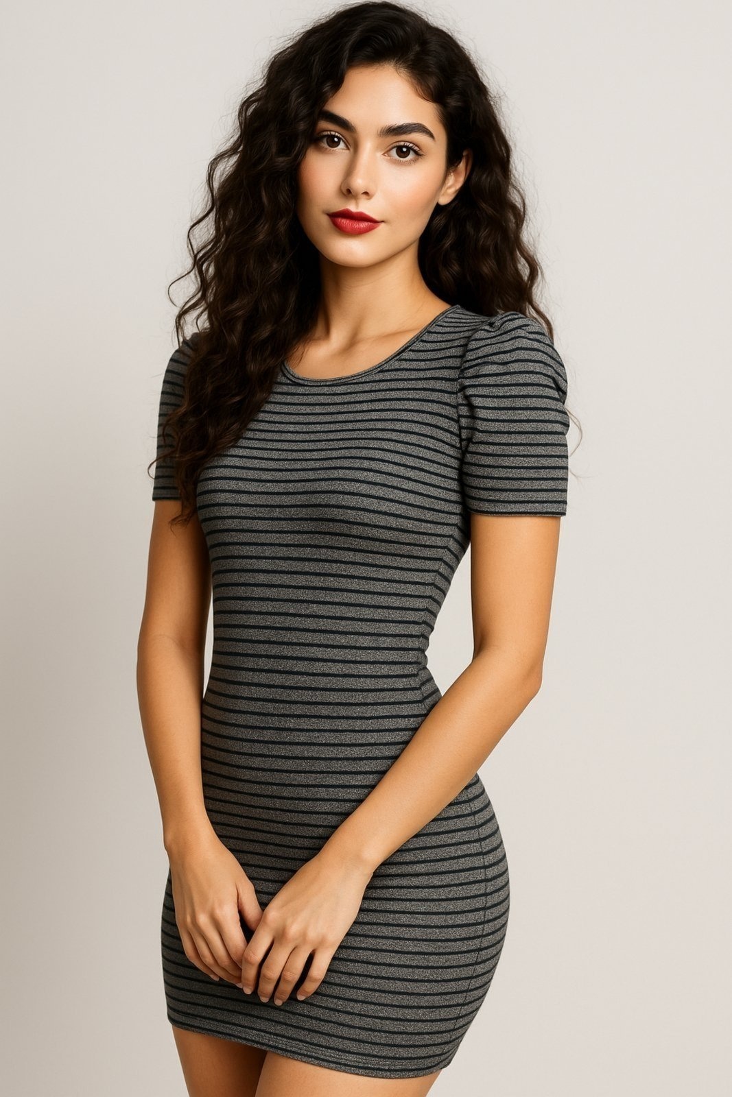 Imagem principal Vestido Curto D Bell Outlet Fashion Manga Princesa Cinza D BELL OUTLET FASHION listrado