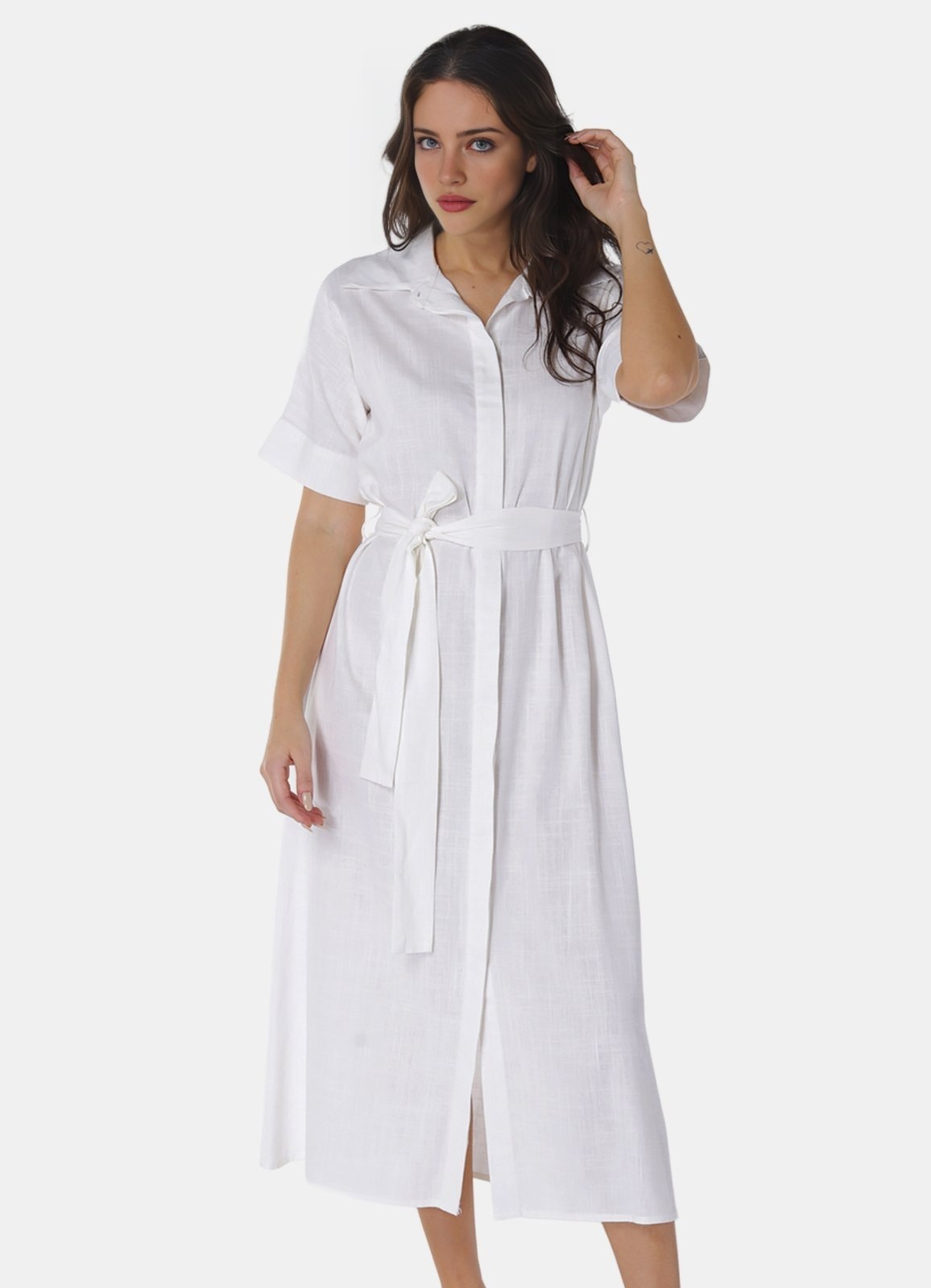 Imagem principal Vestido Longo de Linho Chemise Manga Curta SOB branco