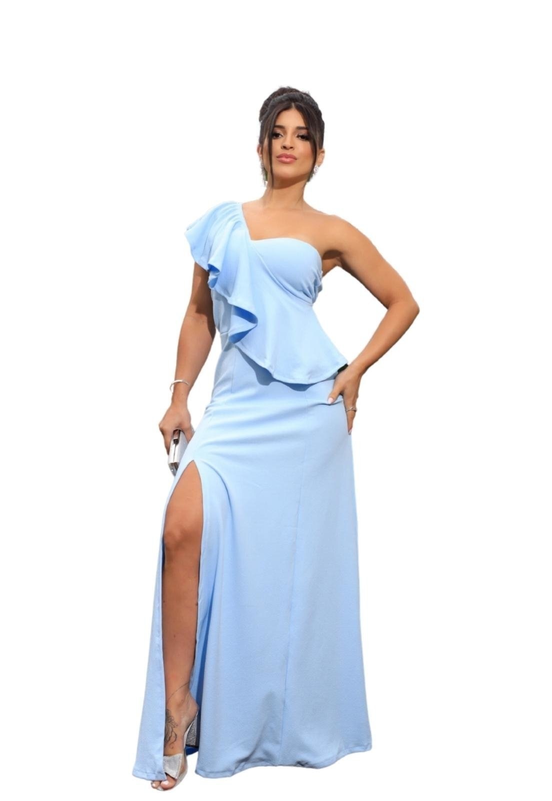 Imagem principal Vestido Longo de Festa Madrinhas Babados Crepe Anastácia Serenity Cia do Vestido azul