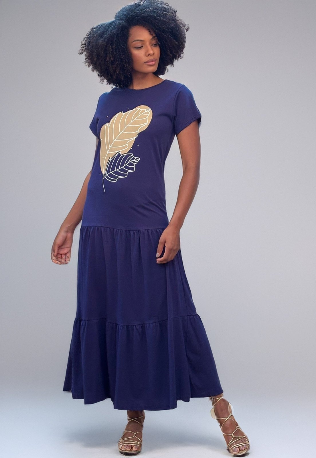 Imagem principal Vestido Caabanafree Longo Com Manga Curta Folha Cabanafree bordô/estampado