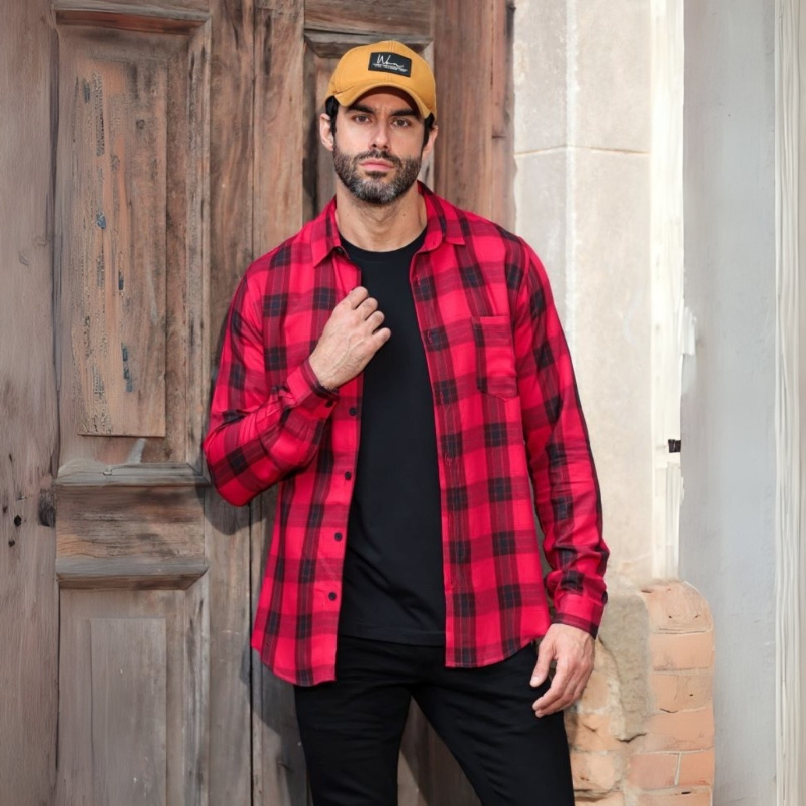 Imagem principal Camisa Manga Longa Xadrez Masculina Revanche Genebra Revanche vermelho