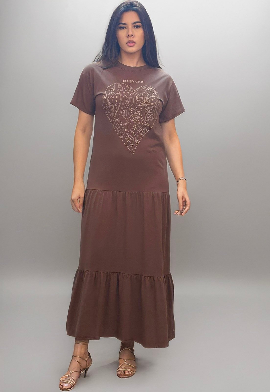 Imagem principal Vestido Cabanafree Longo Manga Curta Coração Cabanafree marrom