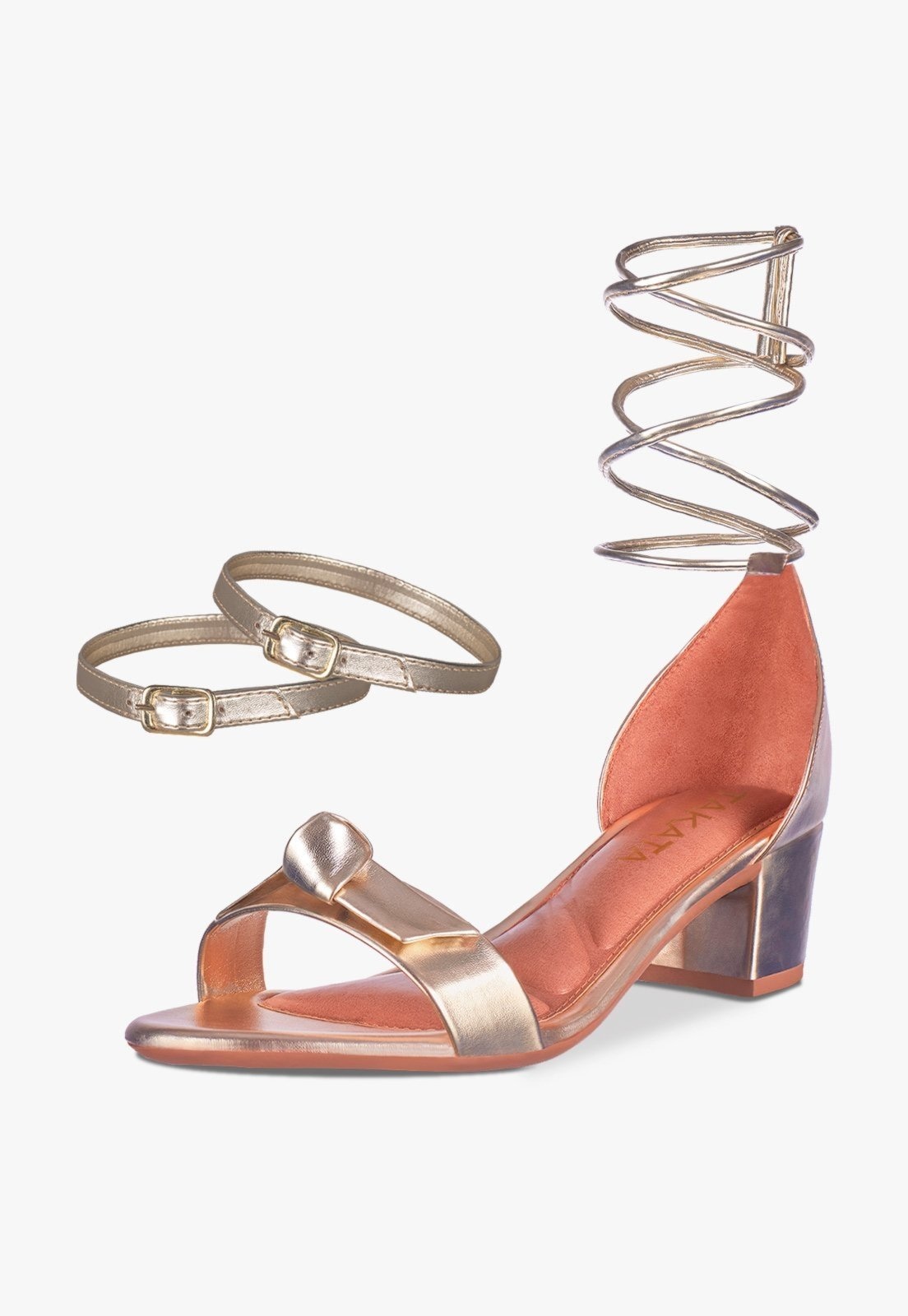 Imagem principal Sandália Feminina Salto Quadrado Grosso Bloco Baixo tira Laço Nó Metalizado Confortável Sapato Festa elegante Ouroligth TAKATA BY RAFAEL TAKATA dourado