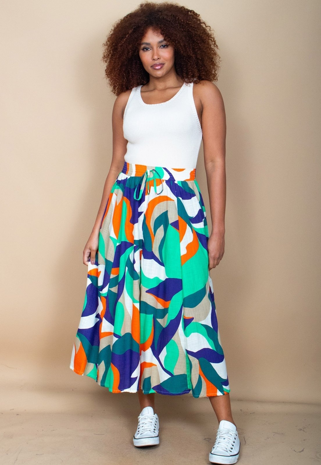 Imagem principal Saia Longa Cabanafree Viscose Estampa Brisa do Mar Cabanafree branco/estampado/verde