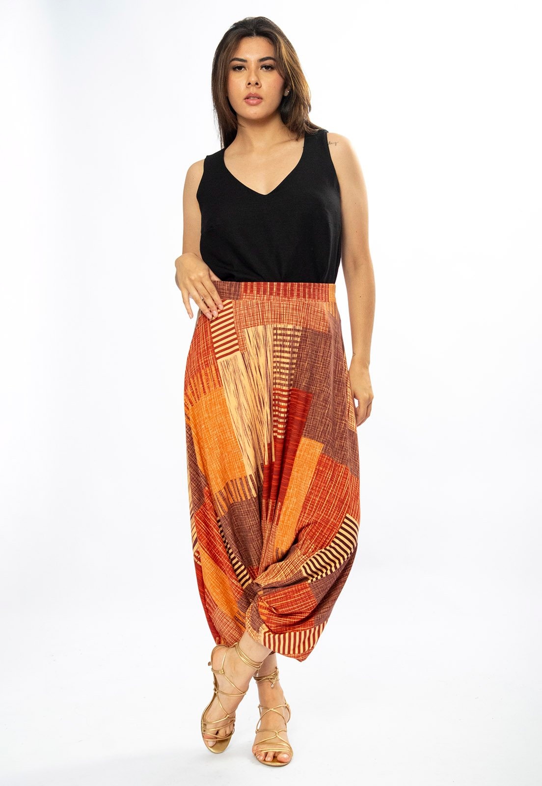 Imagem principal Calça Saruel Amazonia Vital Malha Tramas do Sol Amazonia Vital bege/estampado/laranja/vermelho