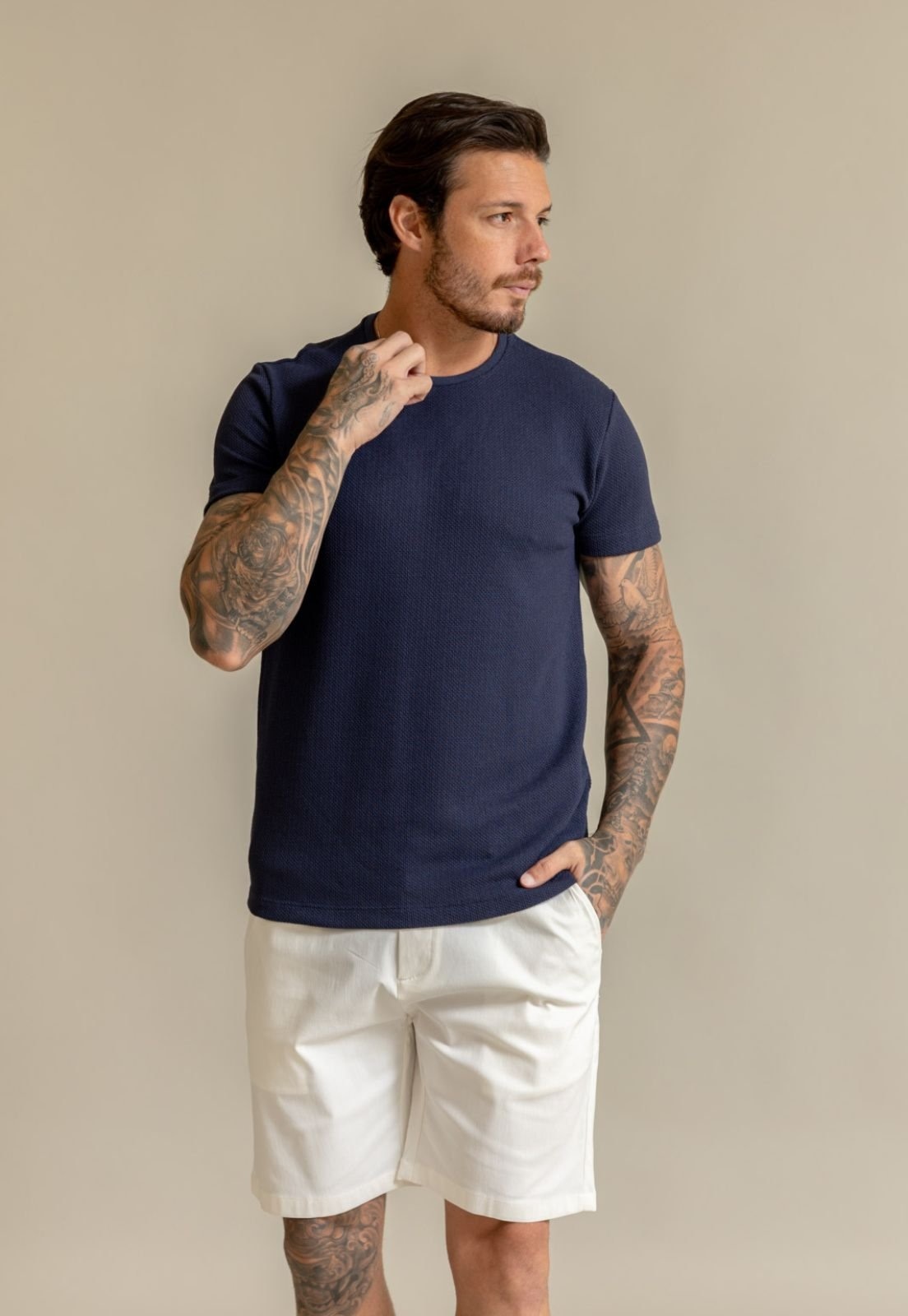 Imagem principal Camiseta Tricot Gola Careca com Elastano Marinho Dialogo Jeans azul