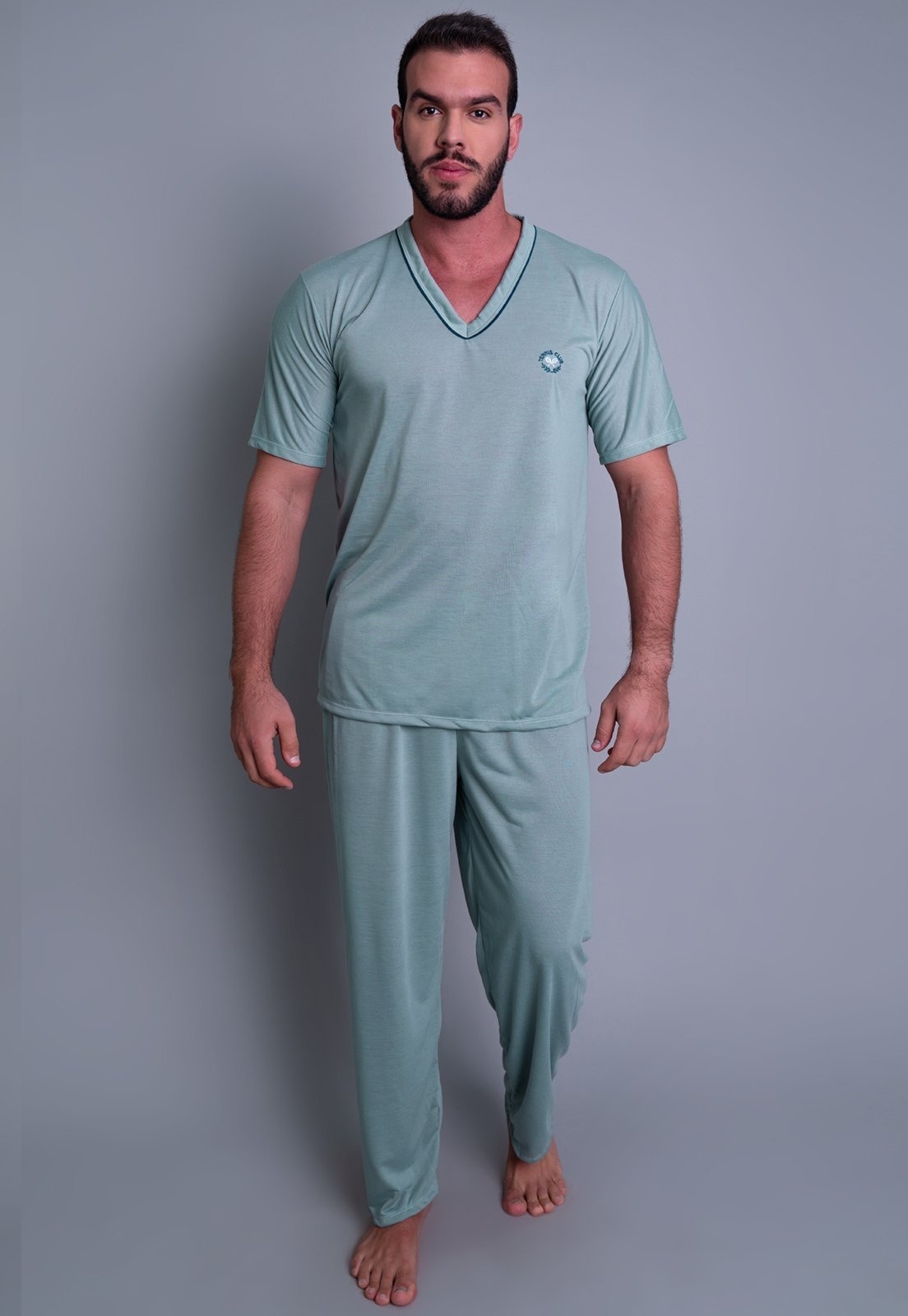 Imagem principal Pijama MVB Modas Longo Adulto Manga Curta E Calça Azul Cinza Mvb Modas cinza azul