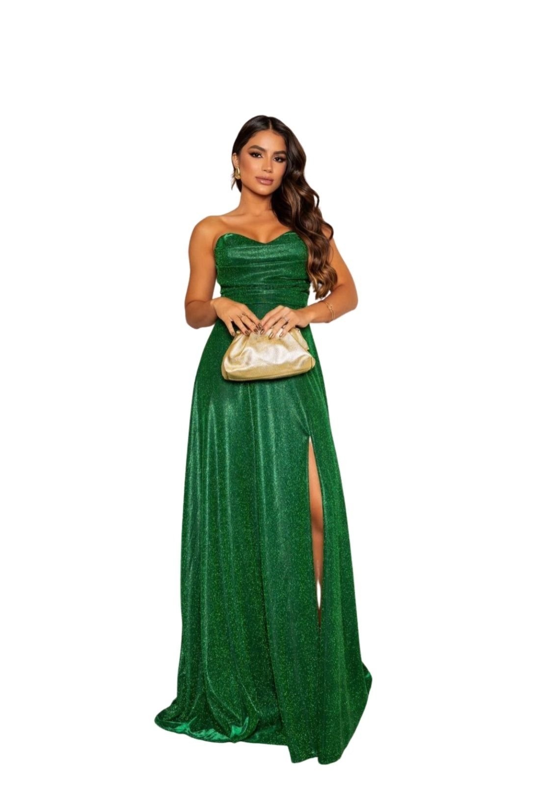 Imagem principal Vestido Longo de Festa Madrinhas Tomara que Caia Com Brilho Vicentina Esmeralda Cia do Vestido verde