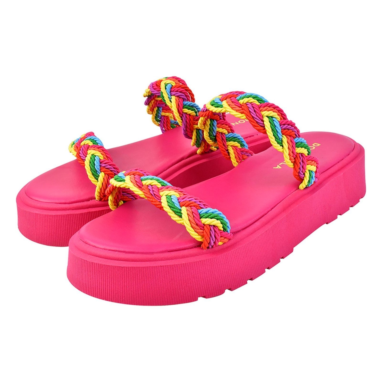 Imagem principal Sandália Feminina Plataforma Corda CM Calçados Tira Colorida Verão Macia Leve Monte Shoes pink