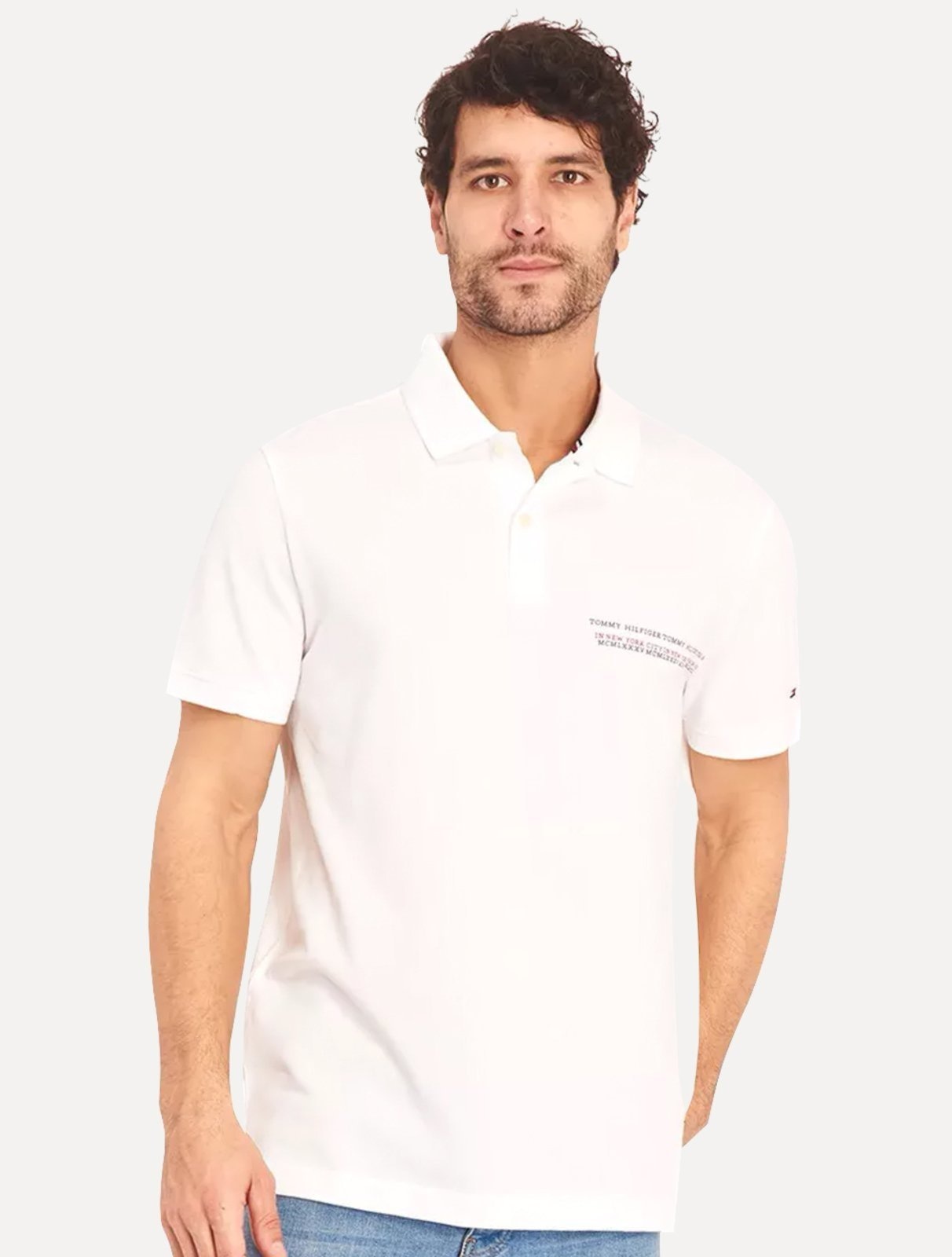 Imagem principal Polo Tommy Hilfiger Masculina Piquet Small Chest Stripe Branca Tommy Hilfiger branco