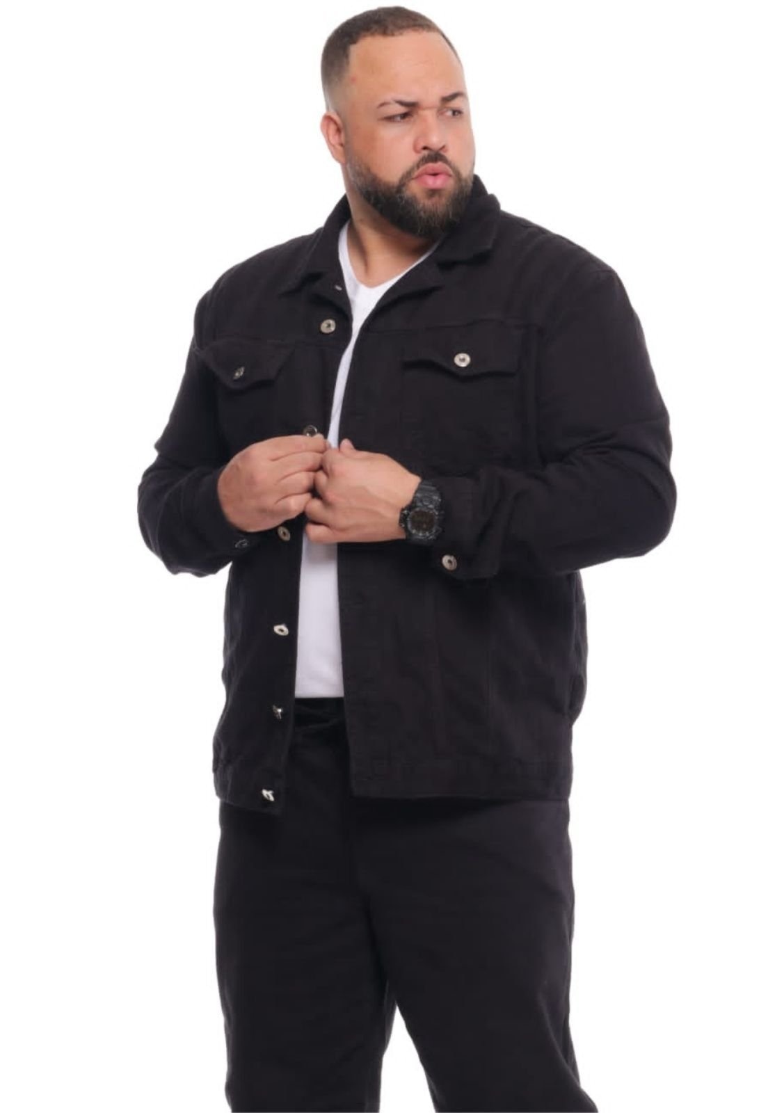 Imagem principal Jaqueta Preta Sarja Masculina Plus Size Alleppo Genebra Alleppo Jeans preto