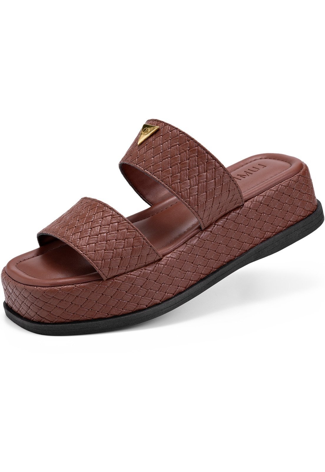 Imagem principal Sandália Feminina Lumiss Tamanco Flatform Juta Bico Quadrado Tressê Enfeite Metalizado LUMISS marrom