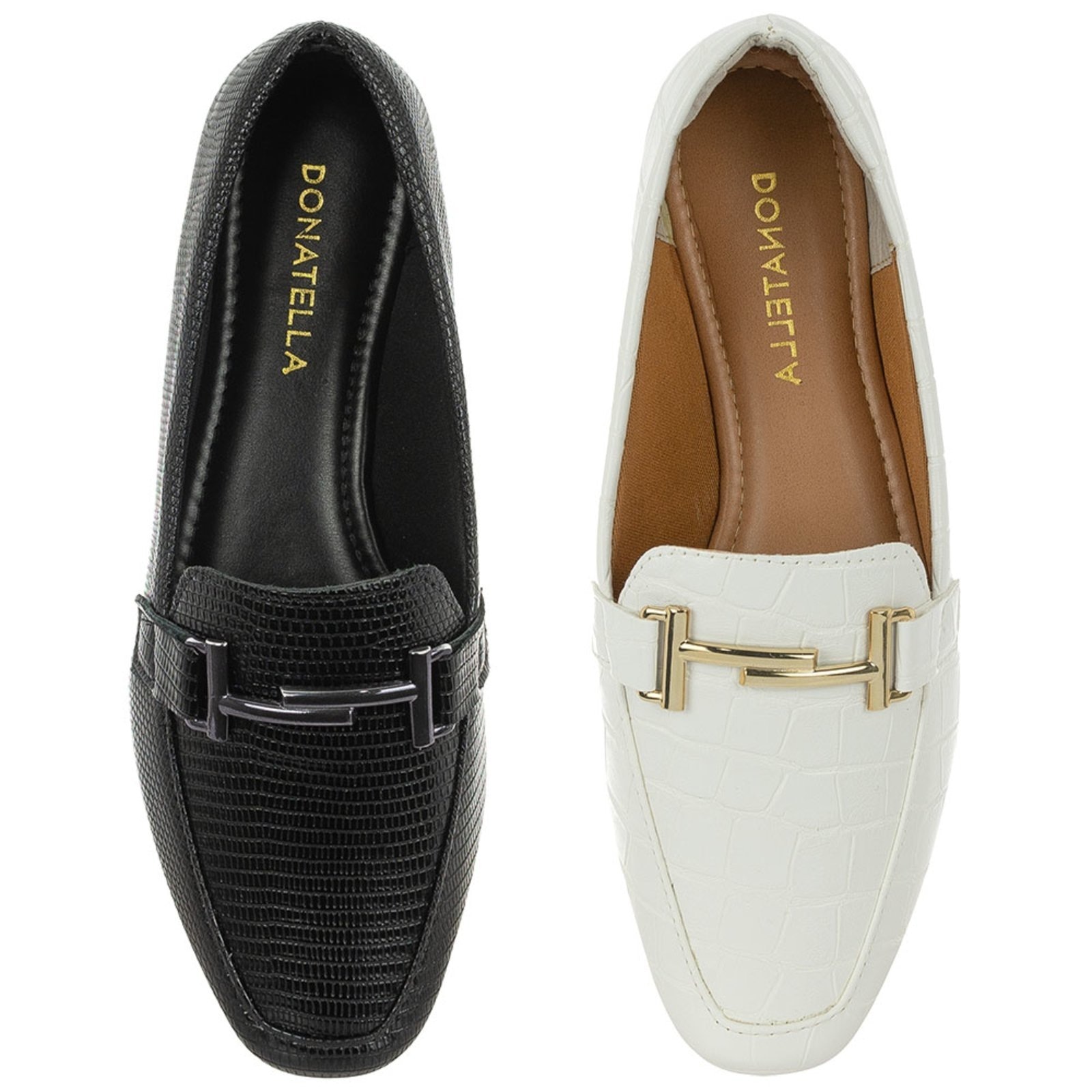 Imagem principal Kit 2 Pares Sapato Feminino Mocassim CM Calçados Bico Quadrado Confort Croco e Monte Shoes branco/preto