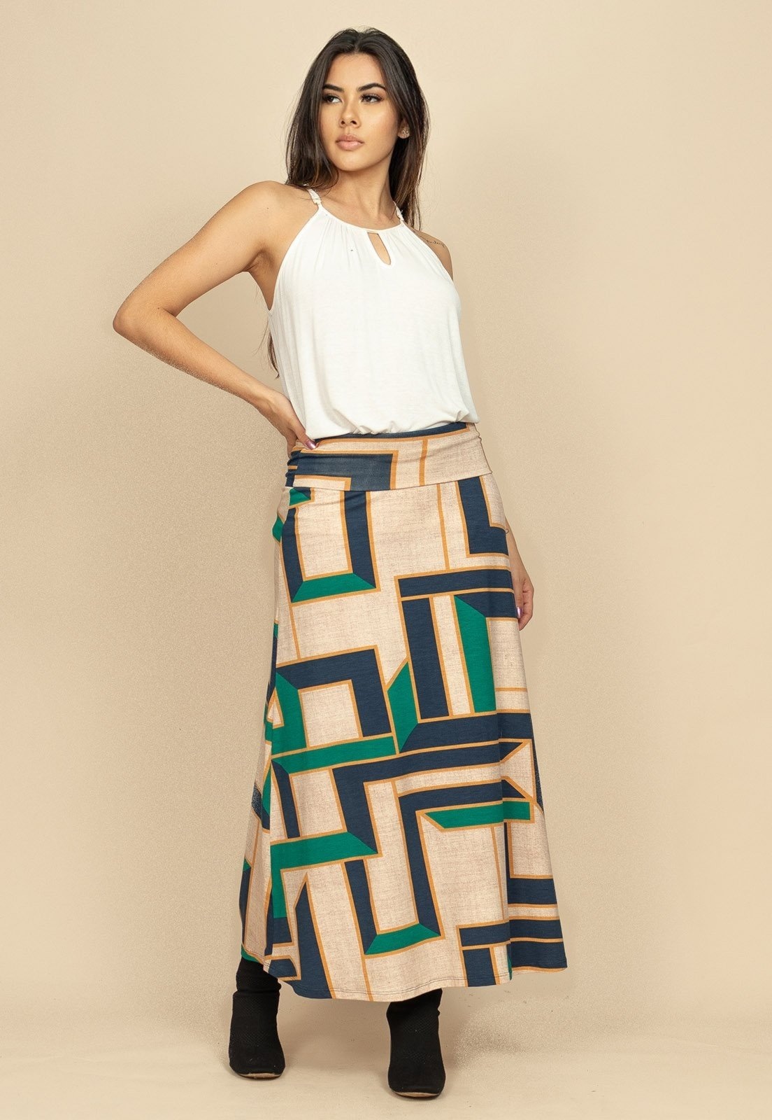 Imagem principal Saia Longa Malha SAZ Estampa Chapada de Areia Cabanafree azul/bege/estampado/verde
