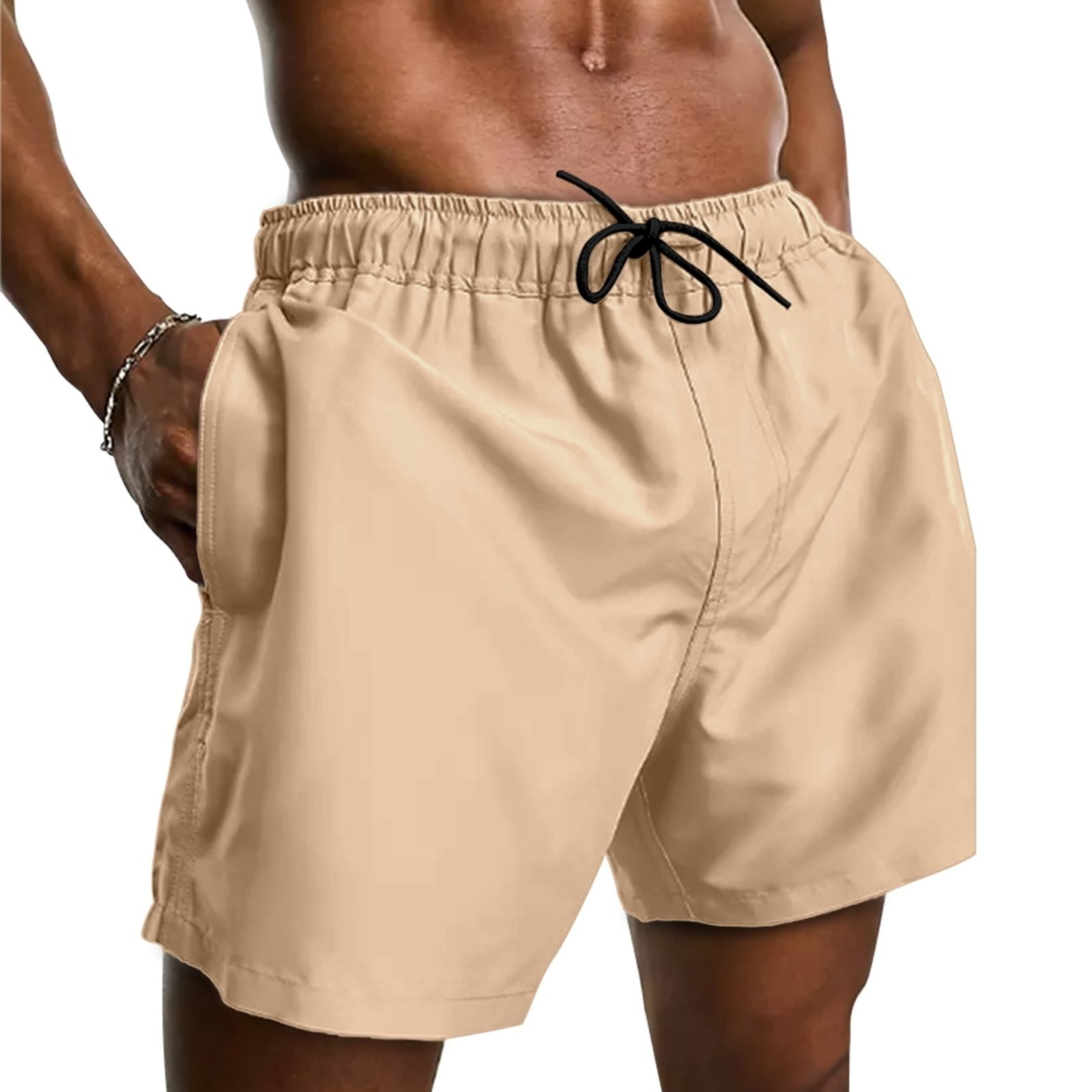 Imagem principal Short Tactel Elastano Moda Praia Masculino Bermuda Lisa Mauricinho Relaxado bege
